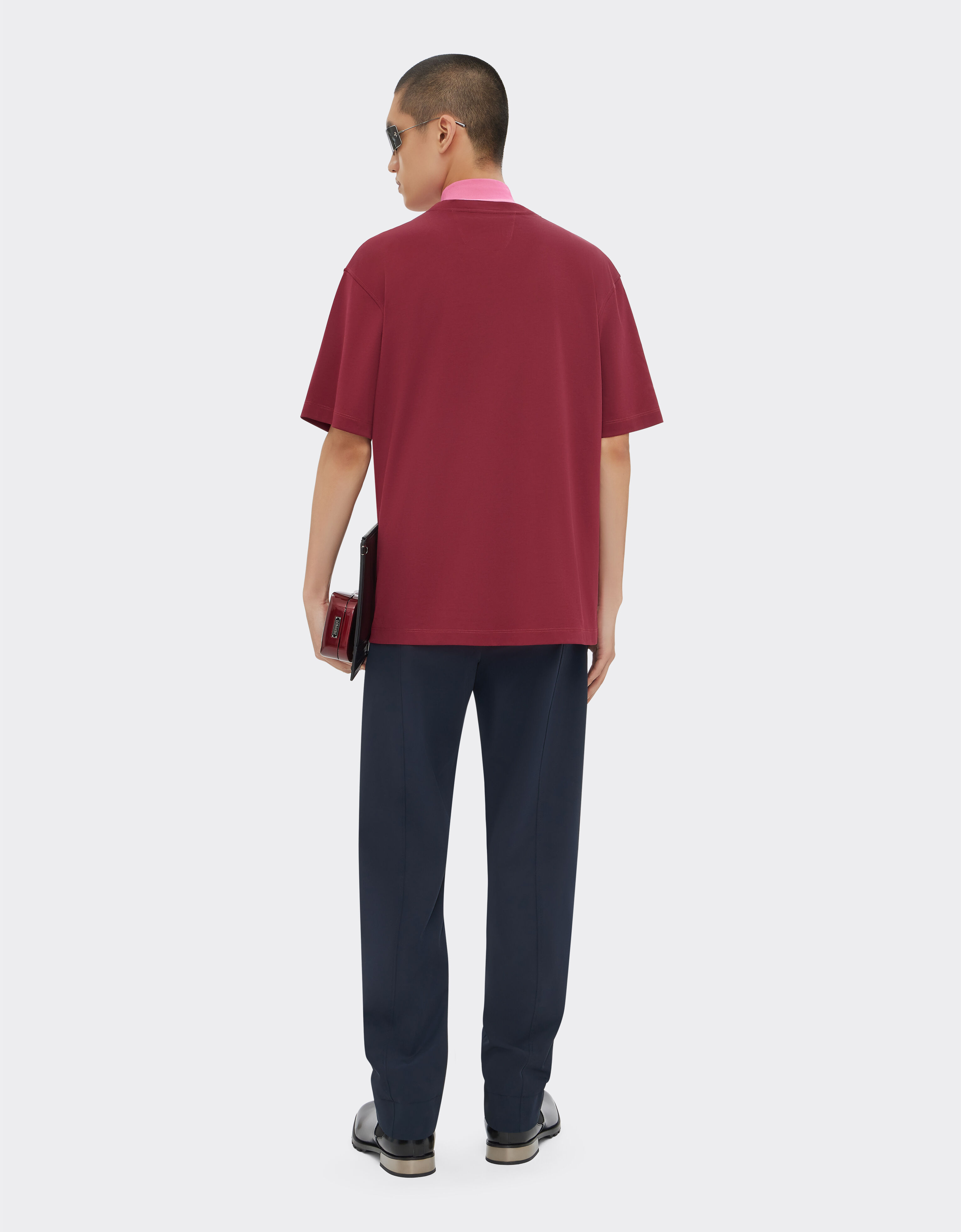 Ferrari Cotton T-shirt with Prancing Horse pocket Burgundy 47824f