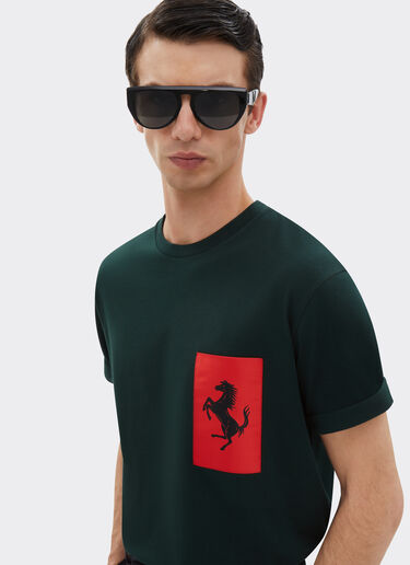 Ferrari Baumwoll-T-Shirt mit tänzelndem Pferd Militärgrün 21180f