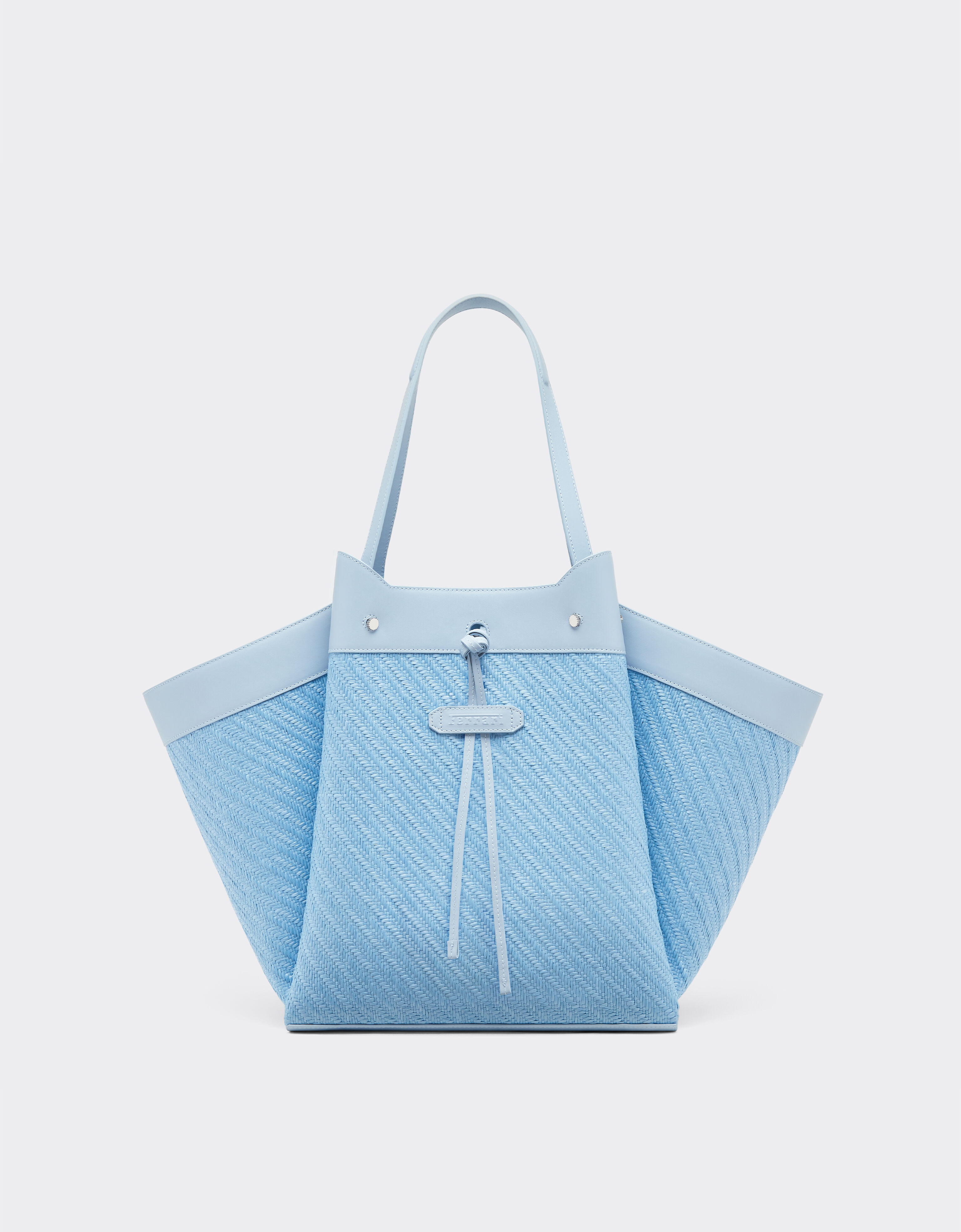 Ferrari Tote bag Ferrari grande in rafia e pelle Blu Acciaio 49110f