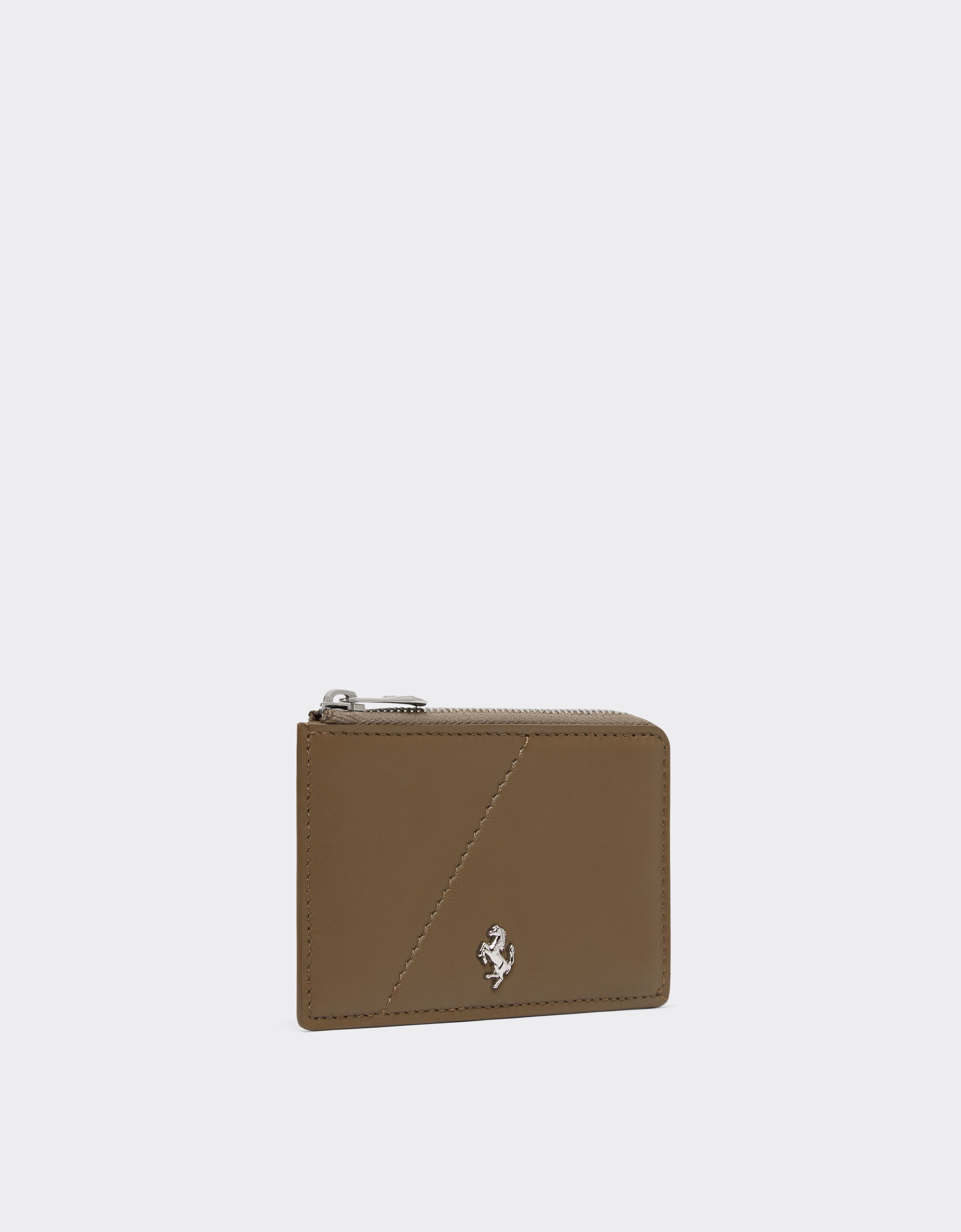 Ferrari Leather card holder with zip Khaki Green 50622f