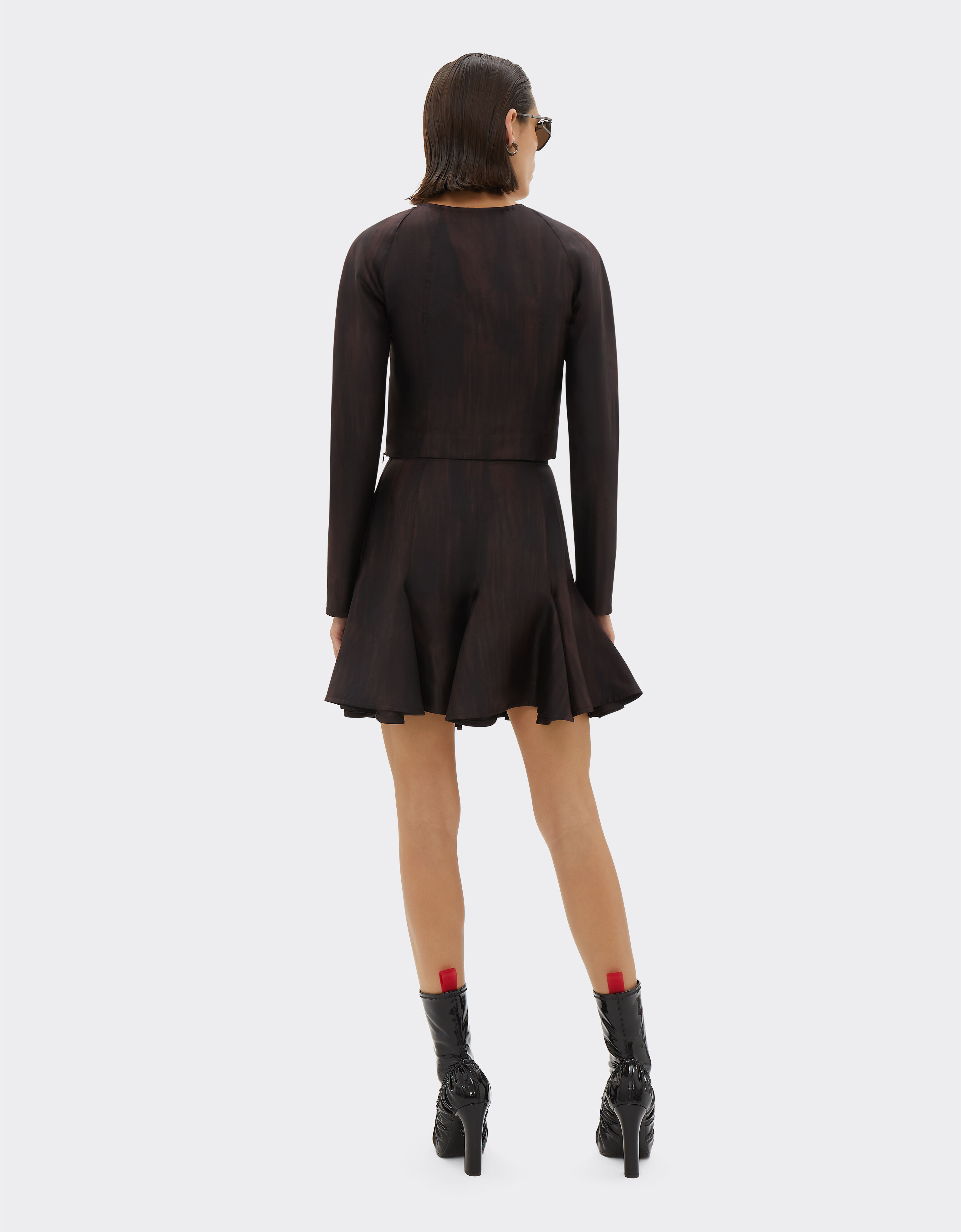Ferrari Short silk skirt with brushed print Dark Brown 20937f