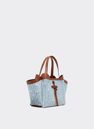Ferrari Small tote bag in denim and leather Denim Blue 22425f