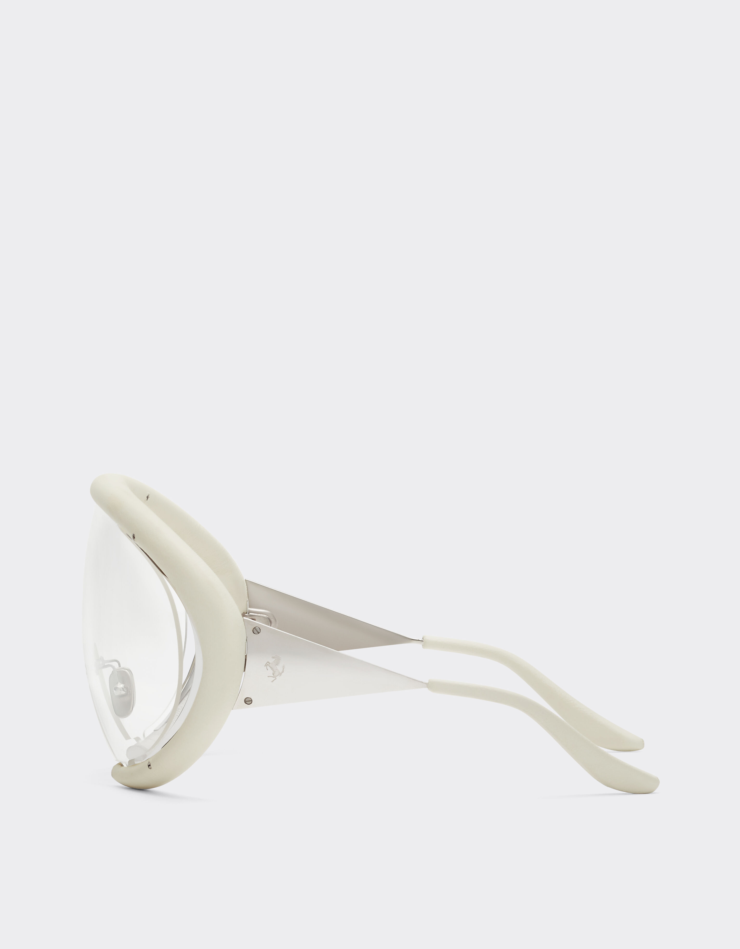 Ferrari Ferrari sunglasses in shinysilver metal and chalk white leather with transparent lenses Bianco Ottico LA0LLf