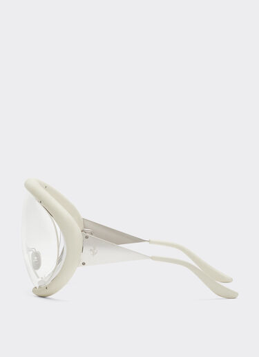 Ferrari sunglasses in shinysilver metal and chalk white leather with transparent lenses Ferrari Ferrari sunglasses in shinysilver metal and chalk white leather with transparent lenses Bianco Ottico LA0LLf