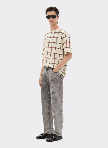 Ferrari Cotton T-shirt with check print Ecru 22056f