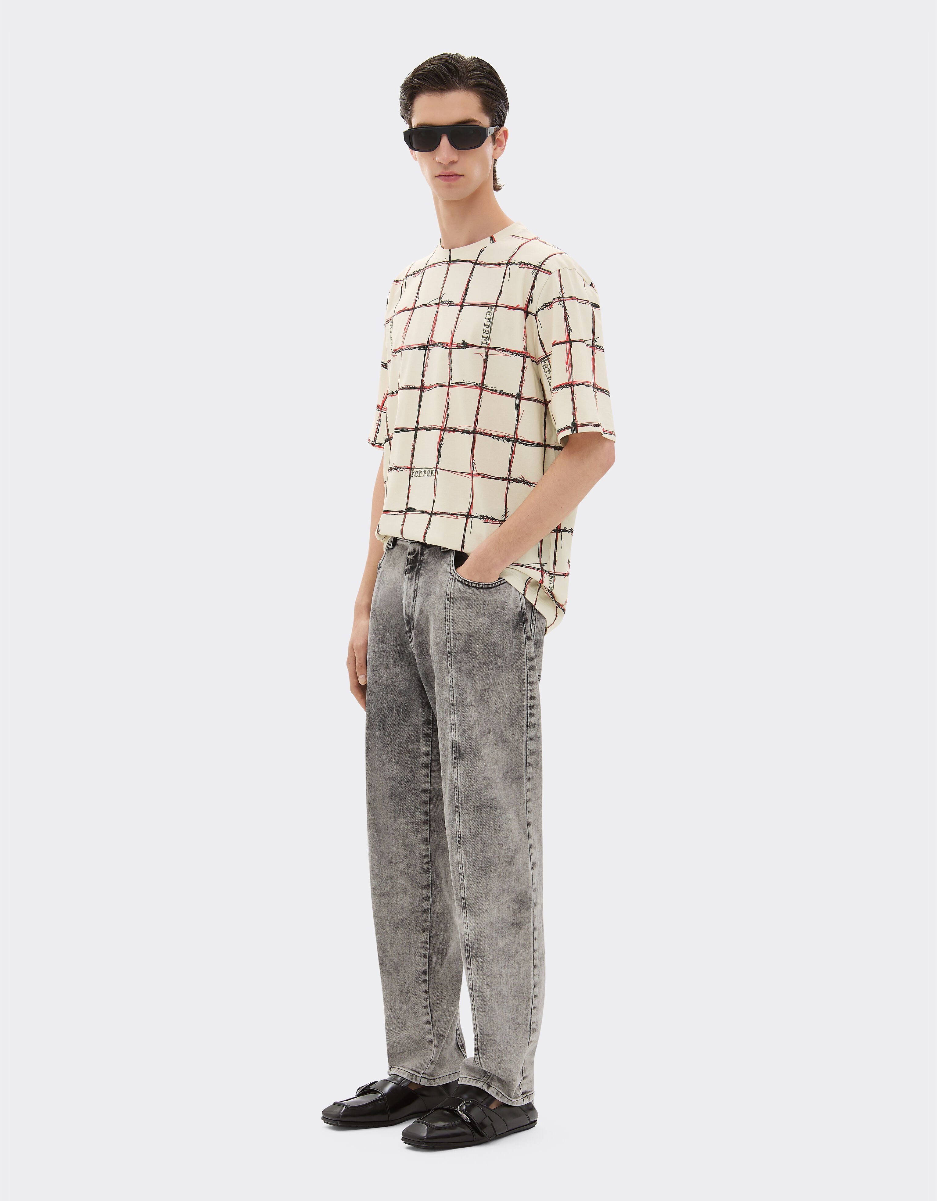 Ferrari Cotton T-shirt with check print Ecru 22056f