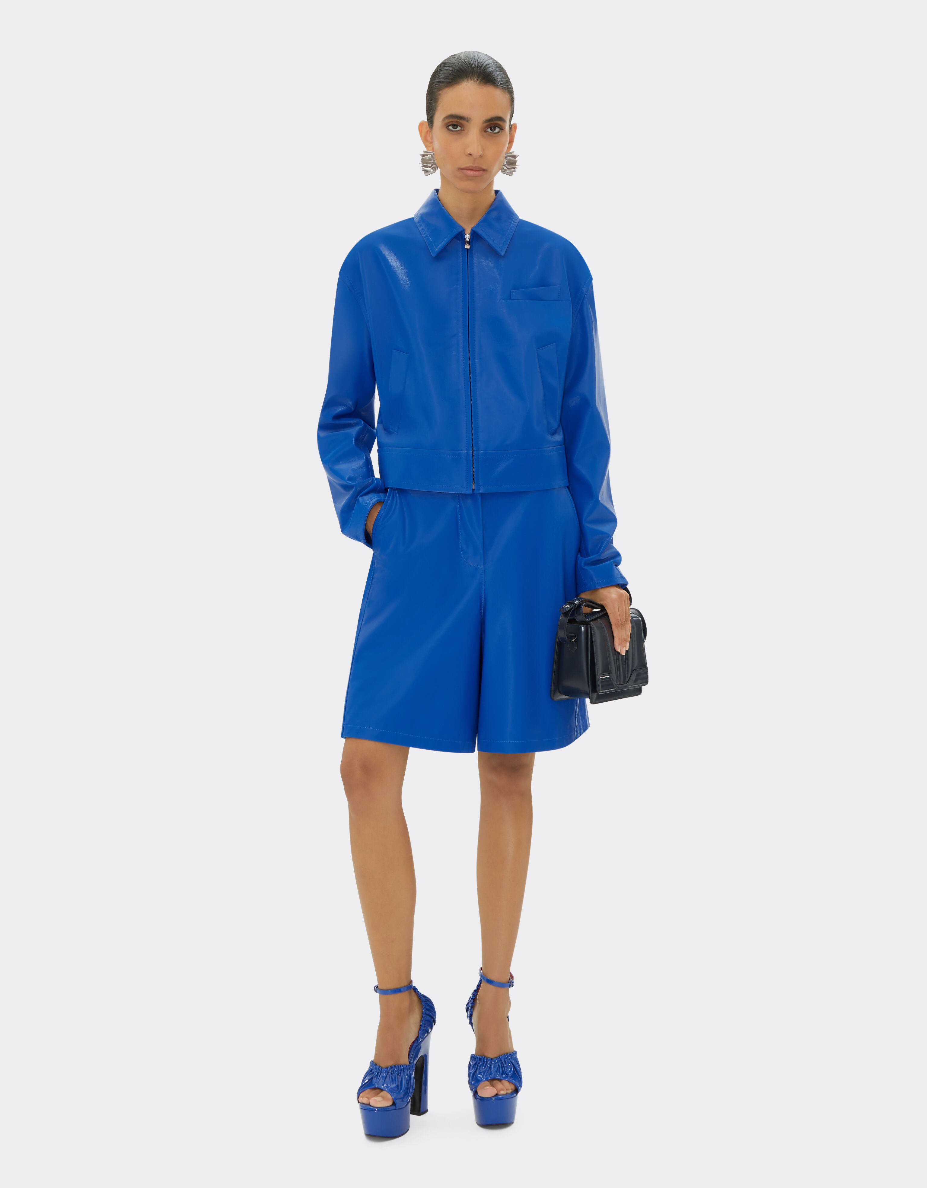 Ferrari Short trousers in liquid leather Klein Blue 21885f