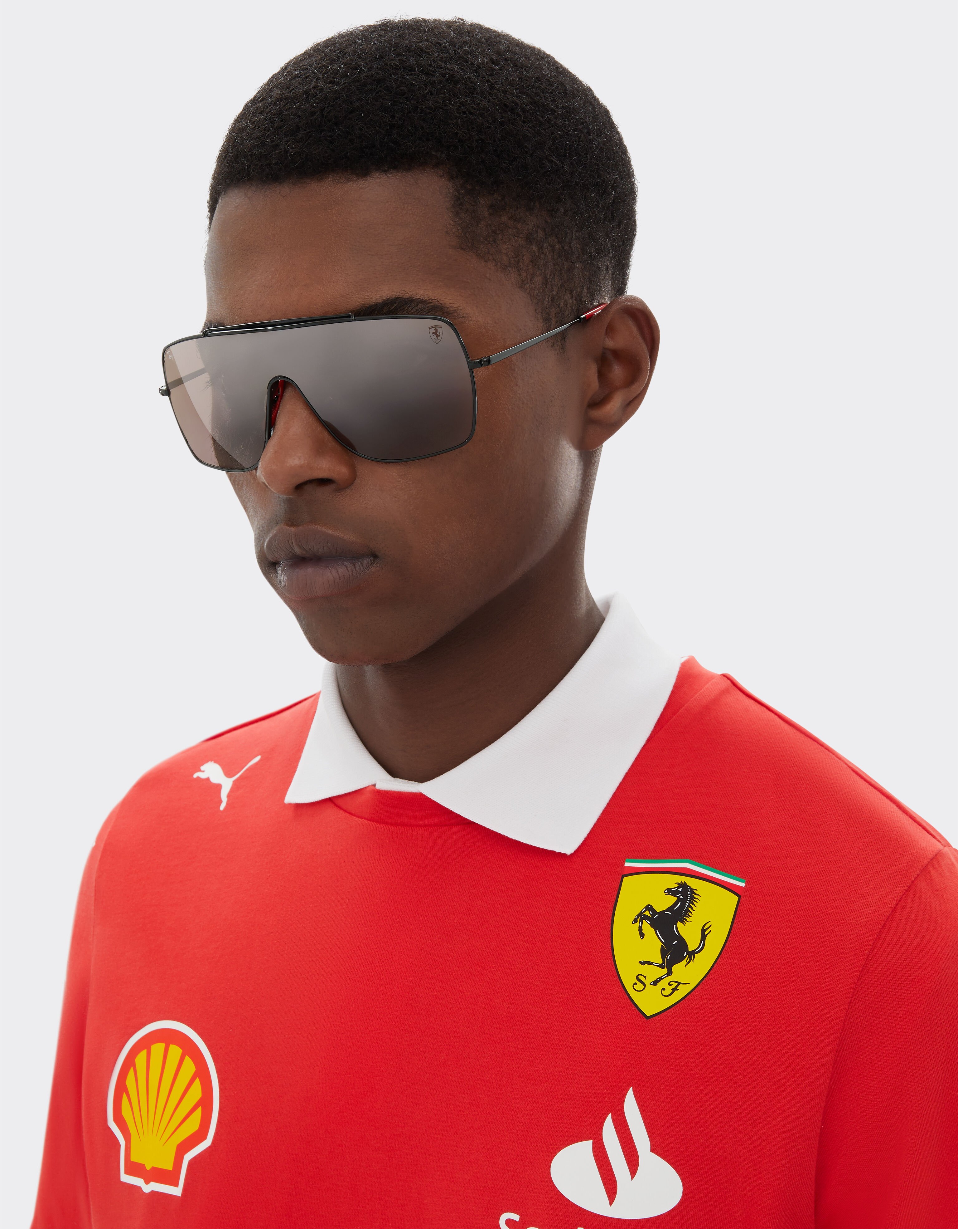 Ferrari Ray-Ban für Scuderia Ferrari RB3697MF aus schwarzem Metall mit violettem, verspiegeltem Glas Schwarz F1504f
