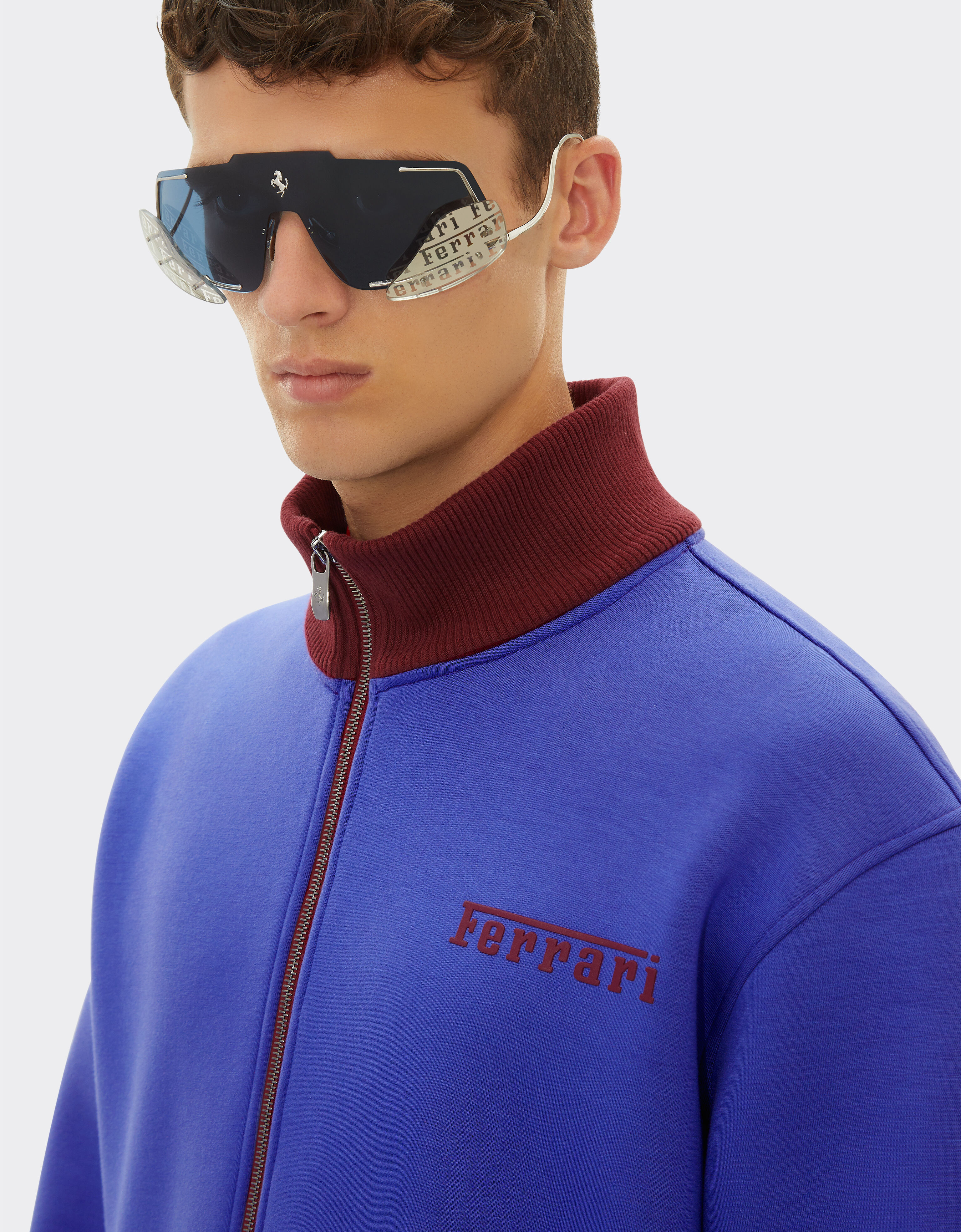 Ferrari Sweatshirt in scuba fabric with zip and Ferrari logo Antique Blue 48268f