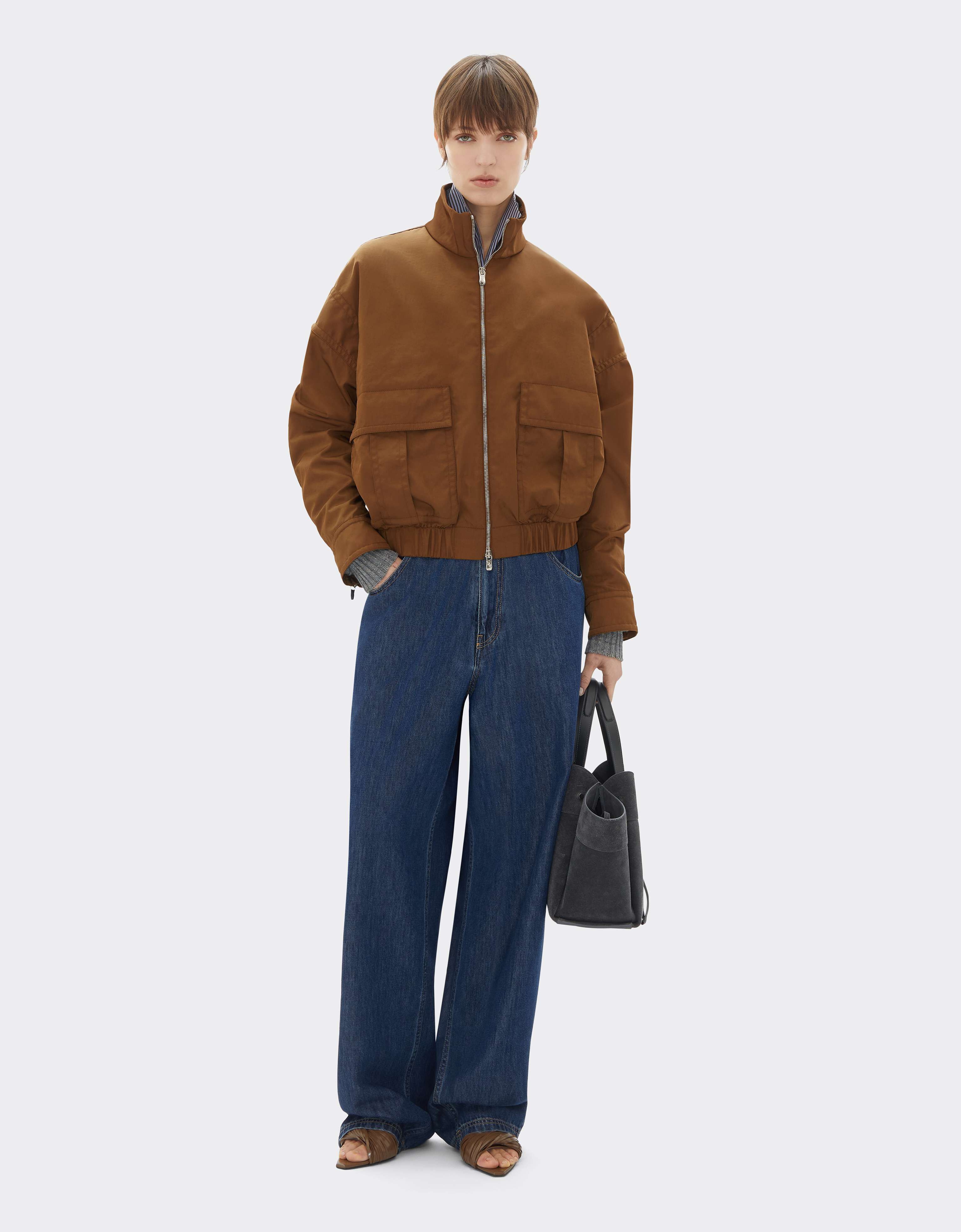 Recycled Gabardine Blouson with Water-Repellent Finish in Caffè