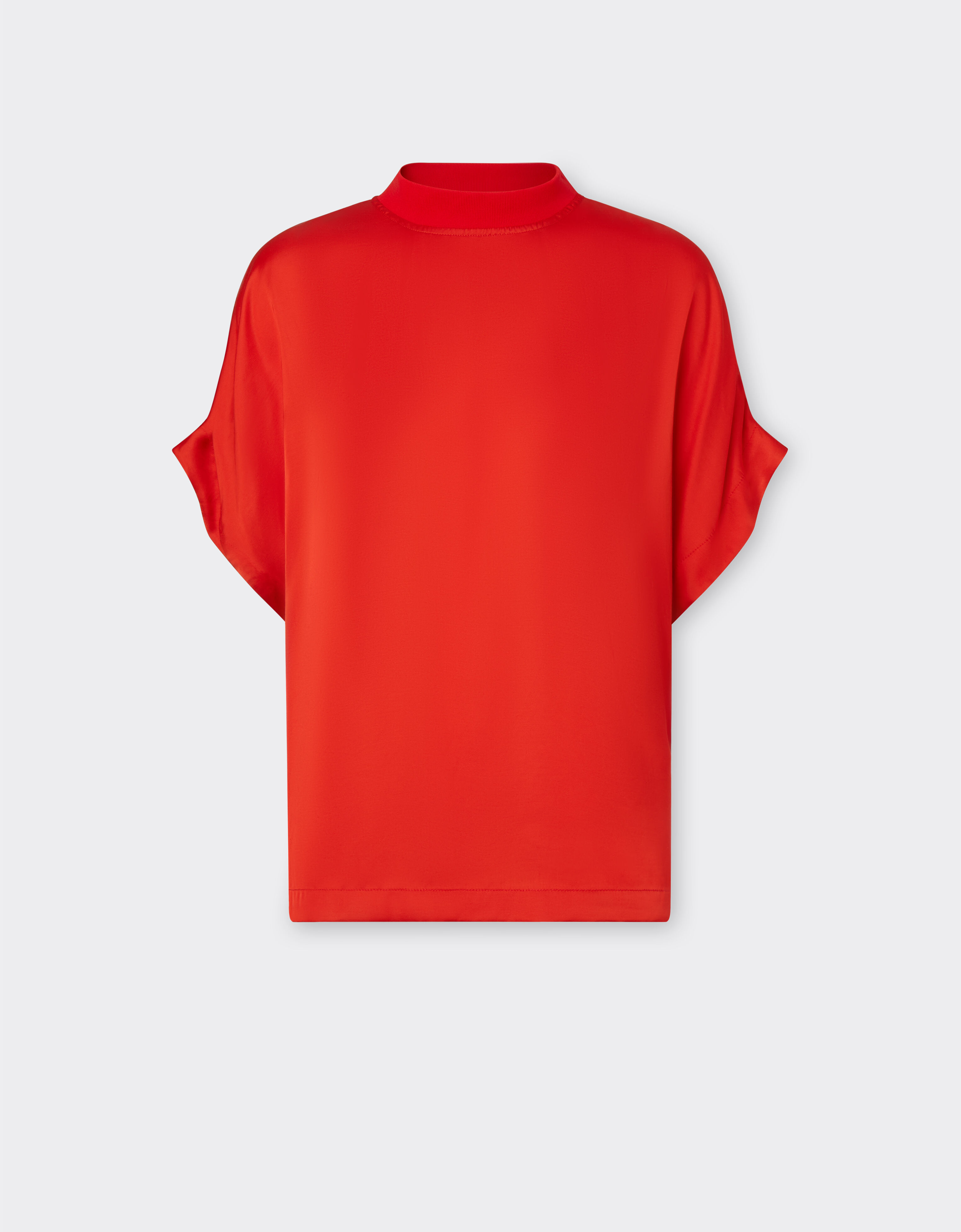 Ferrari Seiden-T-Shirt mit hohem Kragen in Kontrastfarbe Rosso Dino 48309f