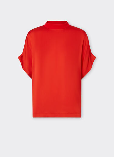 Ferrari Seiden-T-Shirt mit hohem Kragen in Kontrastfarbe Rosso Dino 48309f