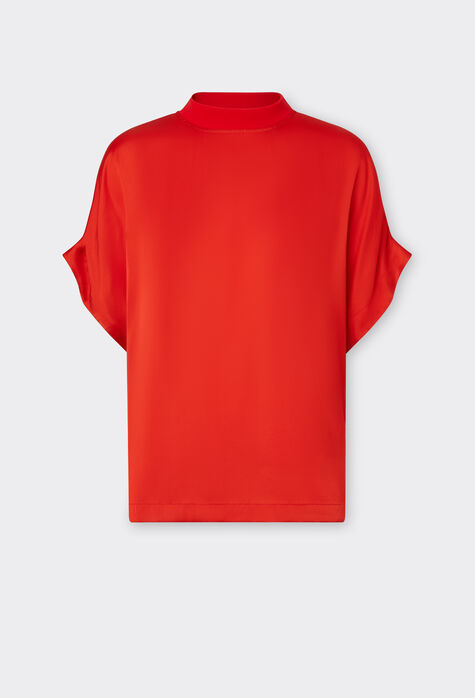 Ferrari Silk T-shirt with contrast high collar Rosso Dino 48115f