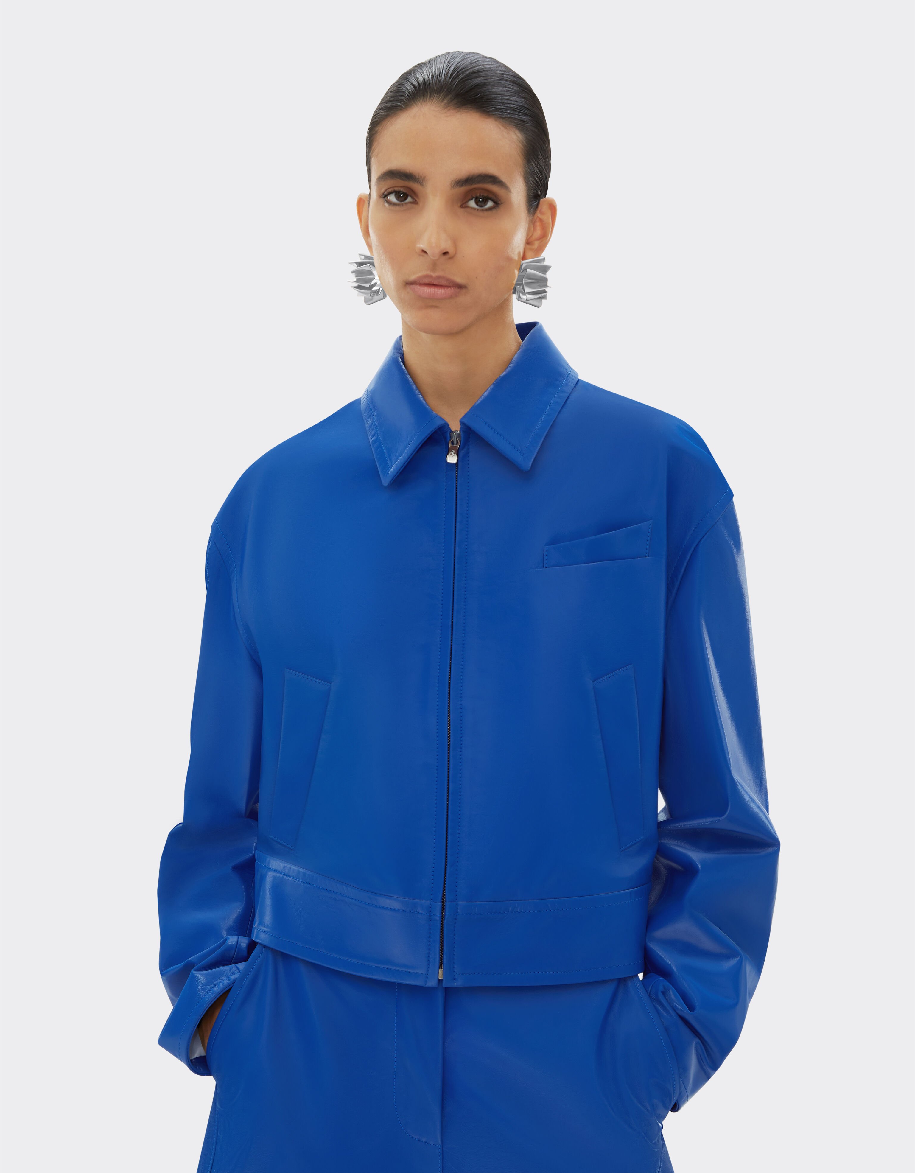 Ferrari Bomber jacket in liquid leather Klein Blue 21883f