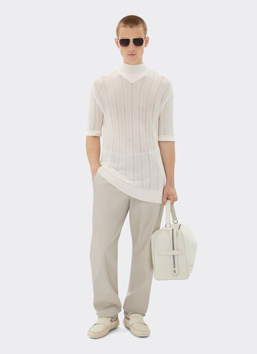 Ferrari High-neck T-shirt in perforated Q-CYCLE® fabric Ecru 21832f