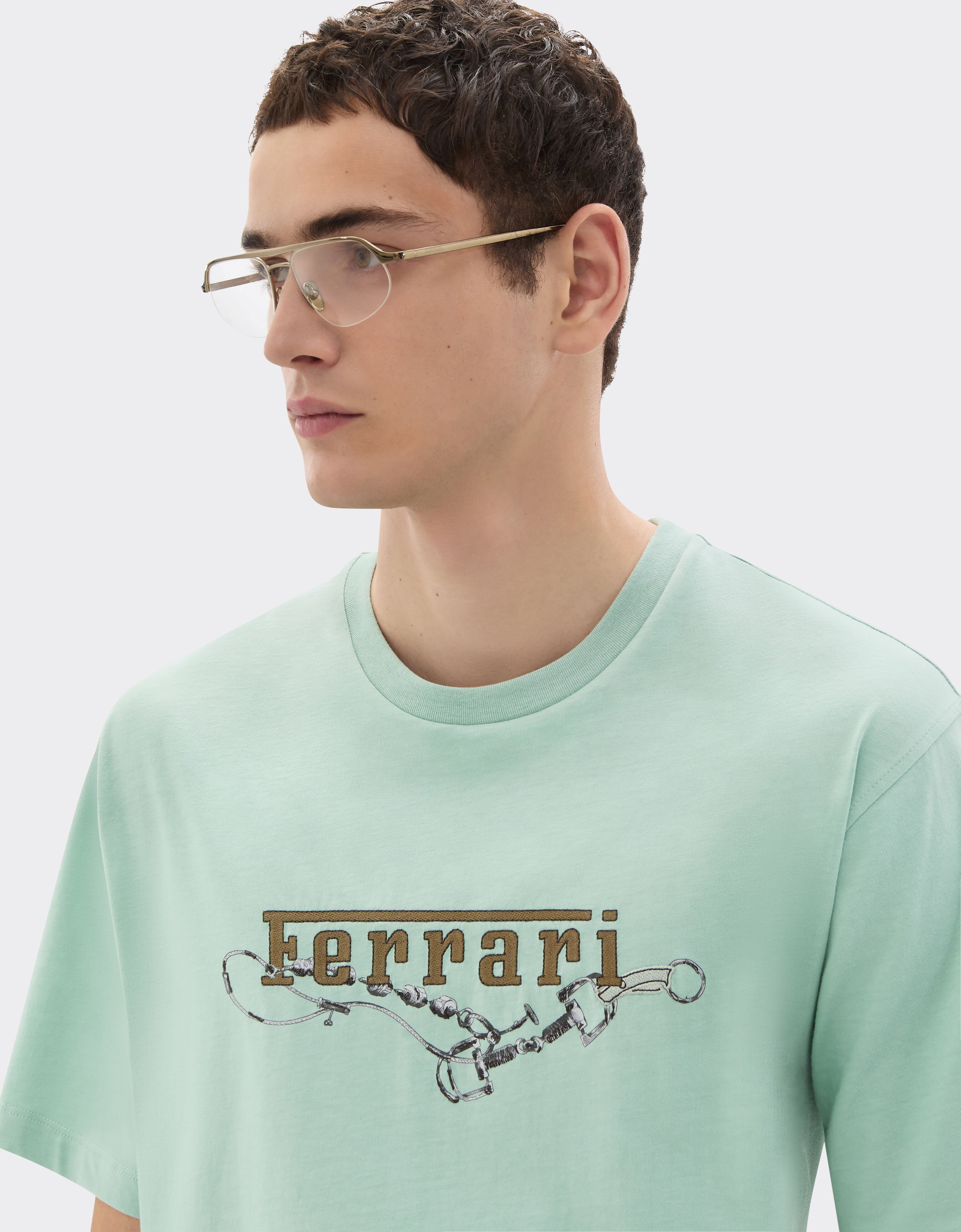 Ferrari Cotton T-shirt with Ferrari embroidery Granite Green 50838f