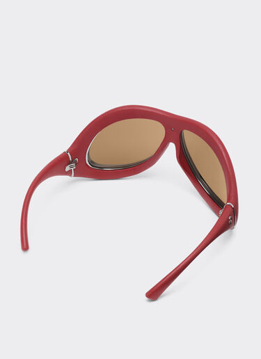 Ferrari Sunglasses in red leather and gunmetal grey metal with gold rose mirror lenses Racing red LA01Lf