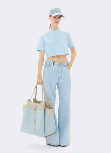 Ferrari Ferrari x Charles Leclerc tote bag in canvas and leather Steel Blue 49184f