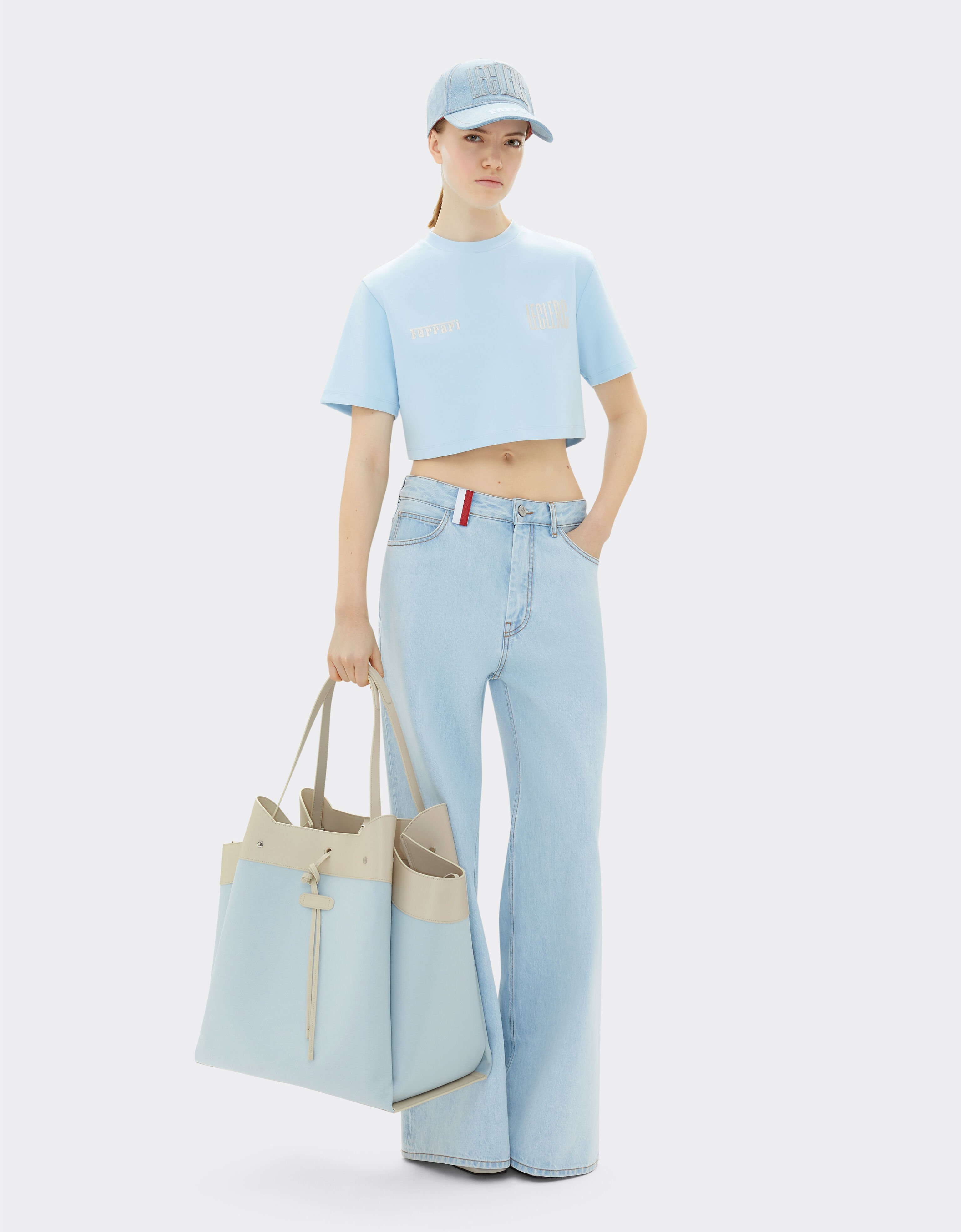 Ferrari Ferrari x Charles Leclerc tote bag in canvas and leather Steel Blue 49184f