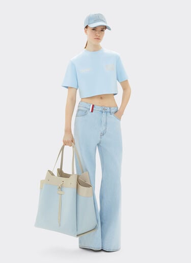 Ferrari x Charles Leclerc tote bag in canvas and leather Ferrari Ferrari x Charles Leclerc tote bag in canvas and leather Steel Blue 49184f