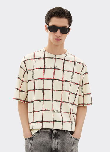 Ferrari Cotton T-shirt with check print Ecru 22056f