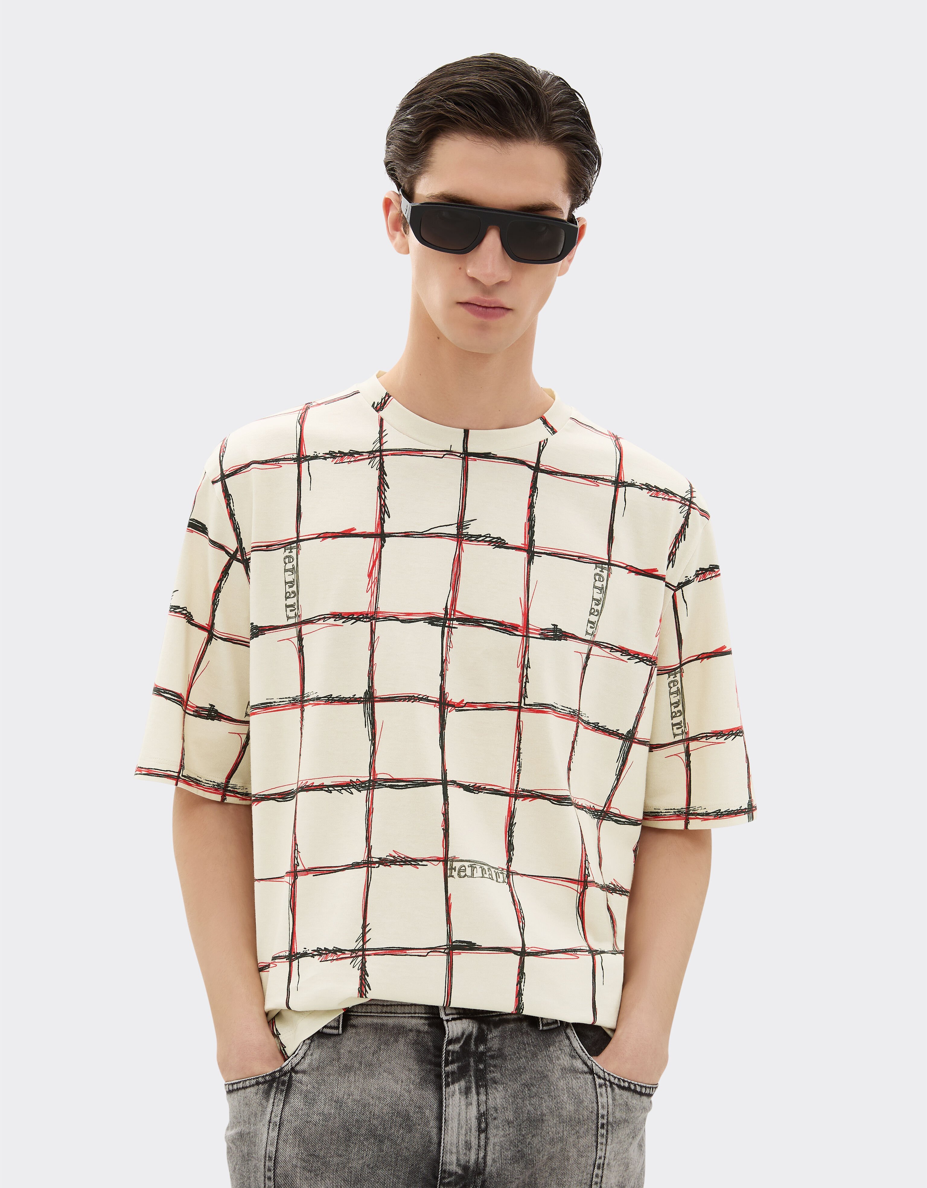 Ferrari Cotton T-shirt with check print Ecru 22056f