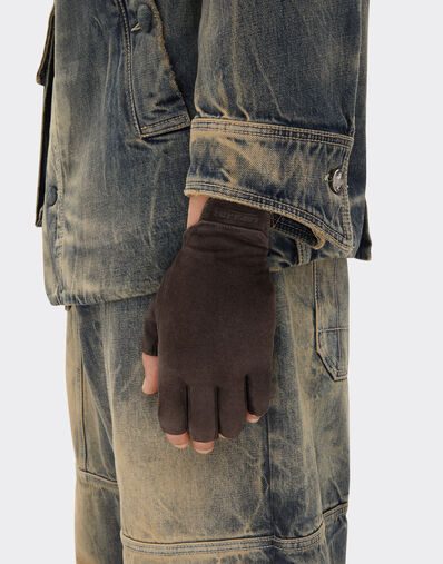 Ferrari Gants sans doigts en cuir suédé Marrone Scuro 51069f
