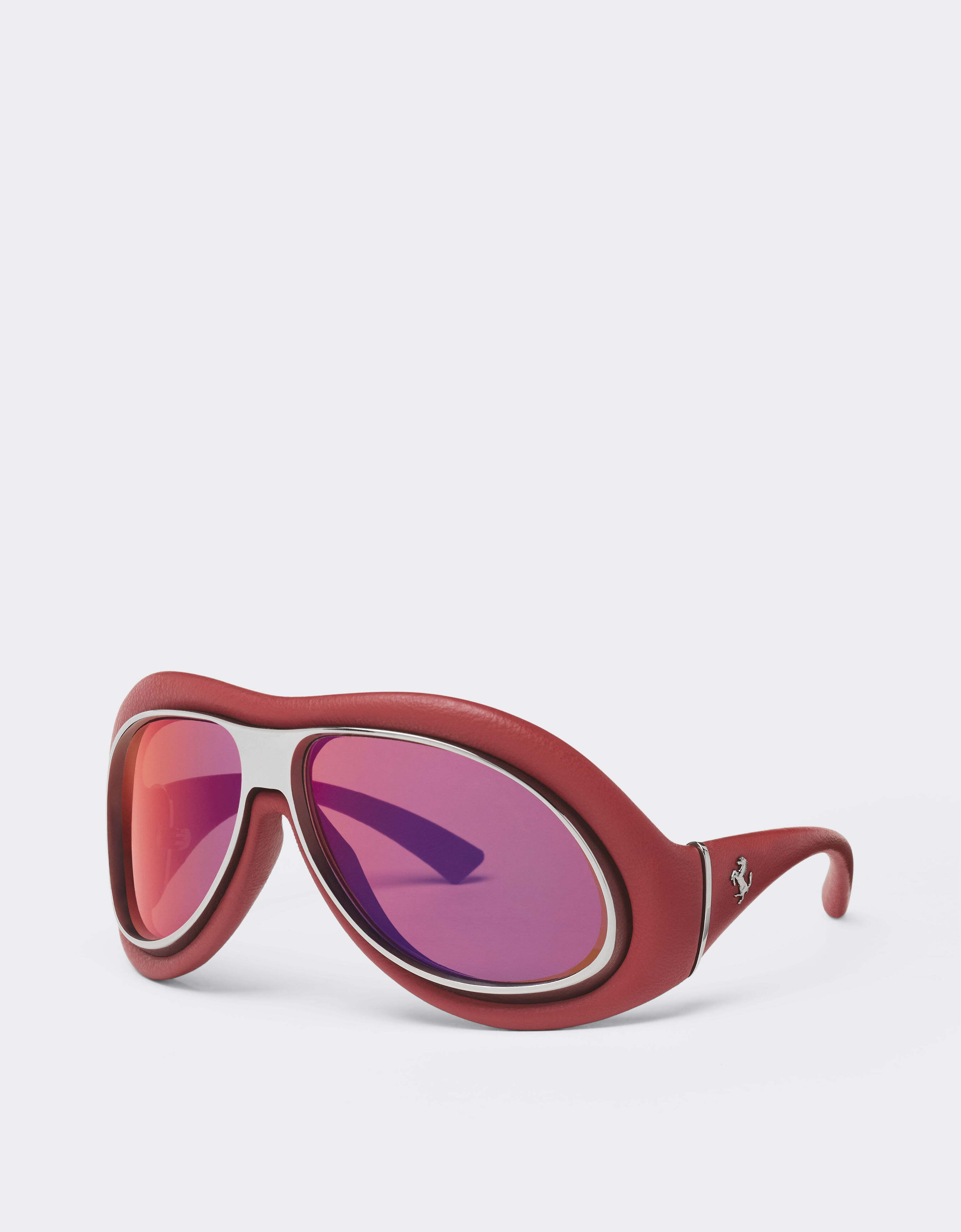 Ferrari Sunglasses in red leather and gunmetal grey metal with gold rose mirror lenses Racing red LA01Lf
