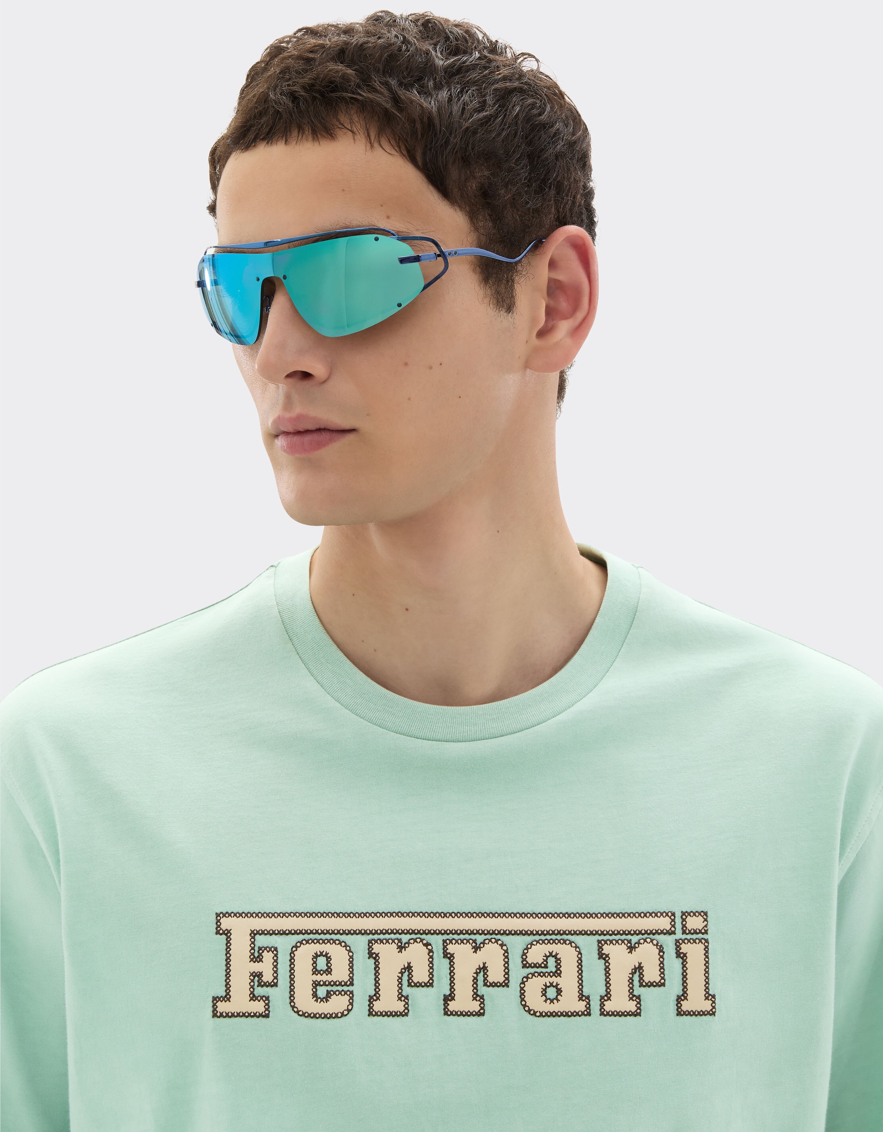 Ferrari Cotton T-shirt with embroidered Ferrari logo Granite Green 50837f