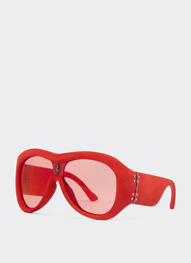 Ferrari Lunettes de soleil Limited Edition Ferrari recouvertes de cuir rouge avec un verre rouge effet miroir Rouge F1244f