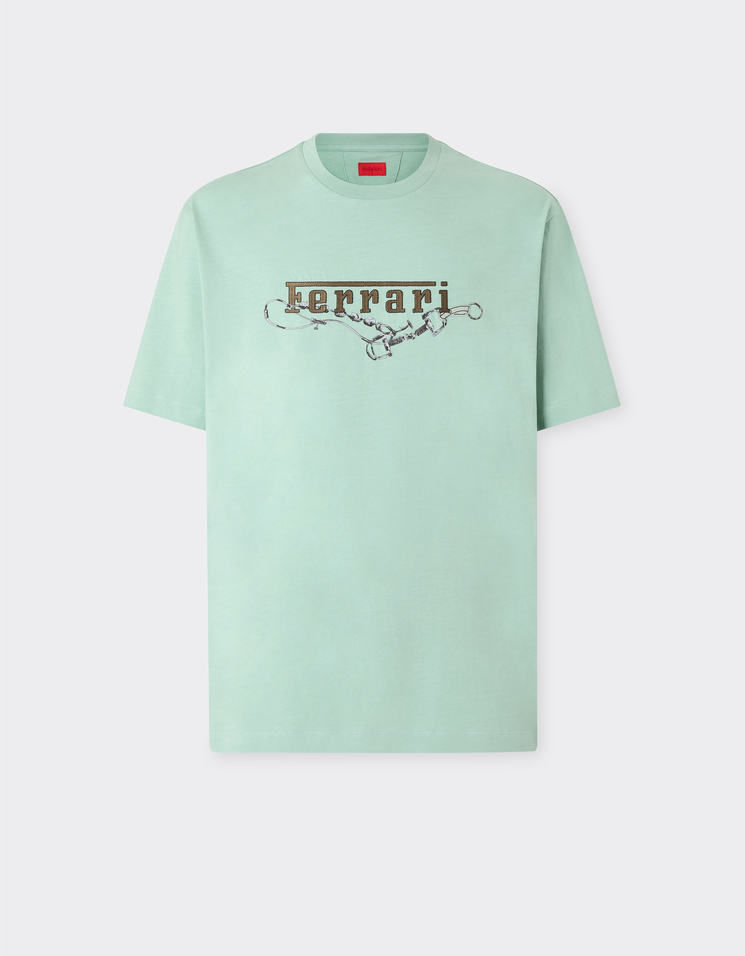 Ferrari Cotton T-shirt with Ferrari embroidery Granite Green 50838f