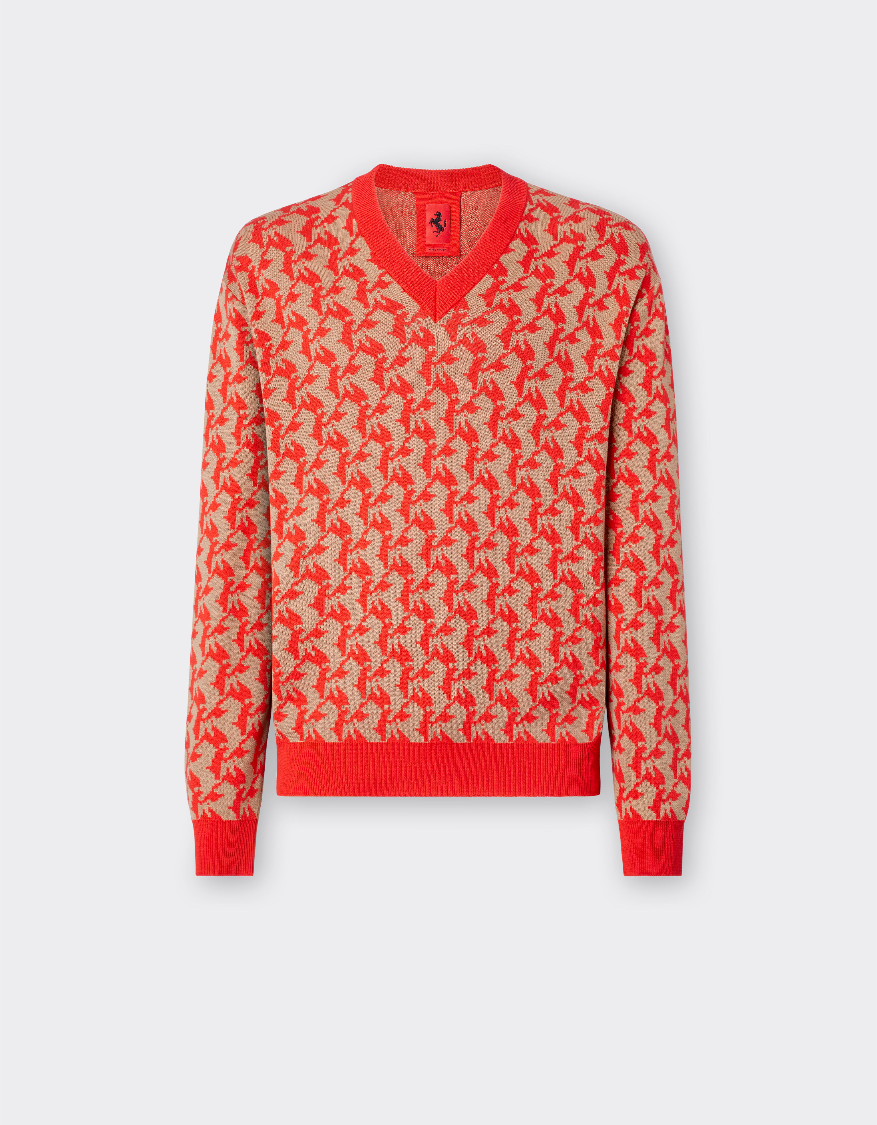 Ferrari Jumper in silk and cotton with Prancing Horse pattern Rosso Dino 48175f