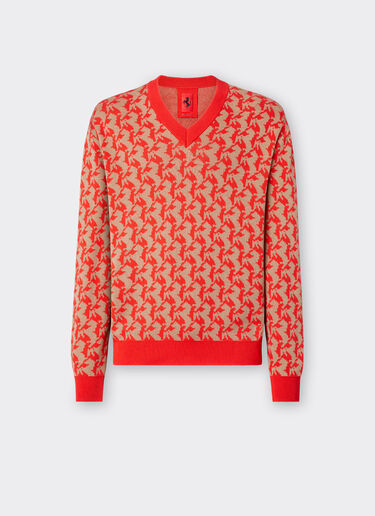 Ferrari Jumper in silk and cotton with Prancing Horse pattern Rosso Dino 47566f
