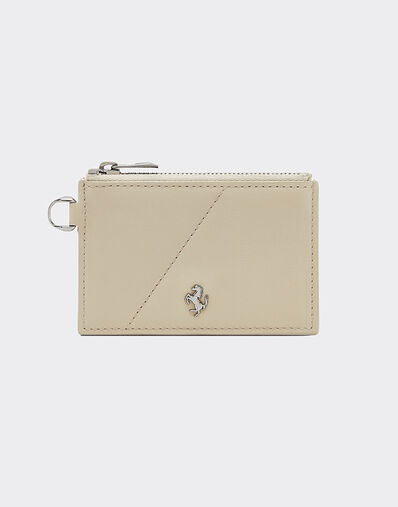 Ferrari Leather card case with diagonal topstitching and zipper Chalk 49221f
