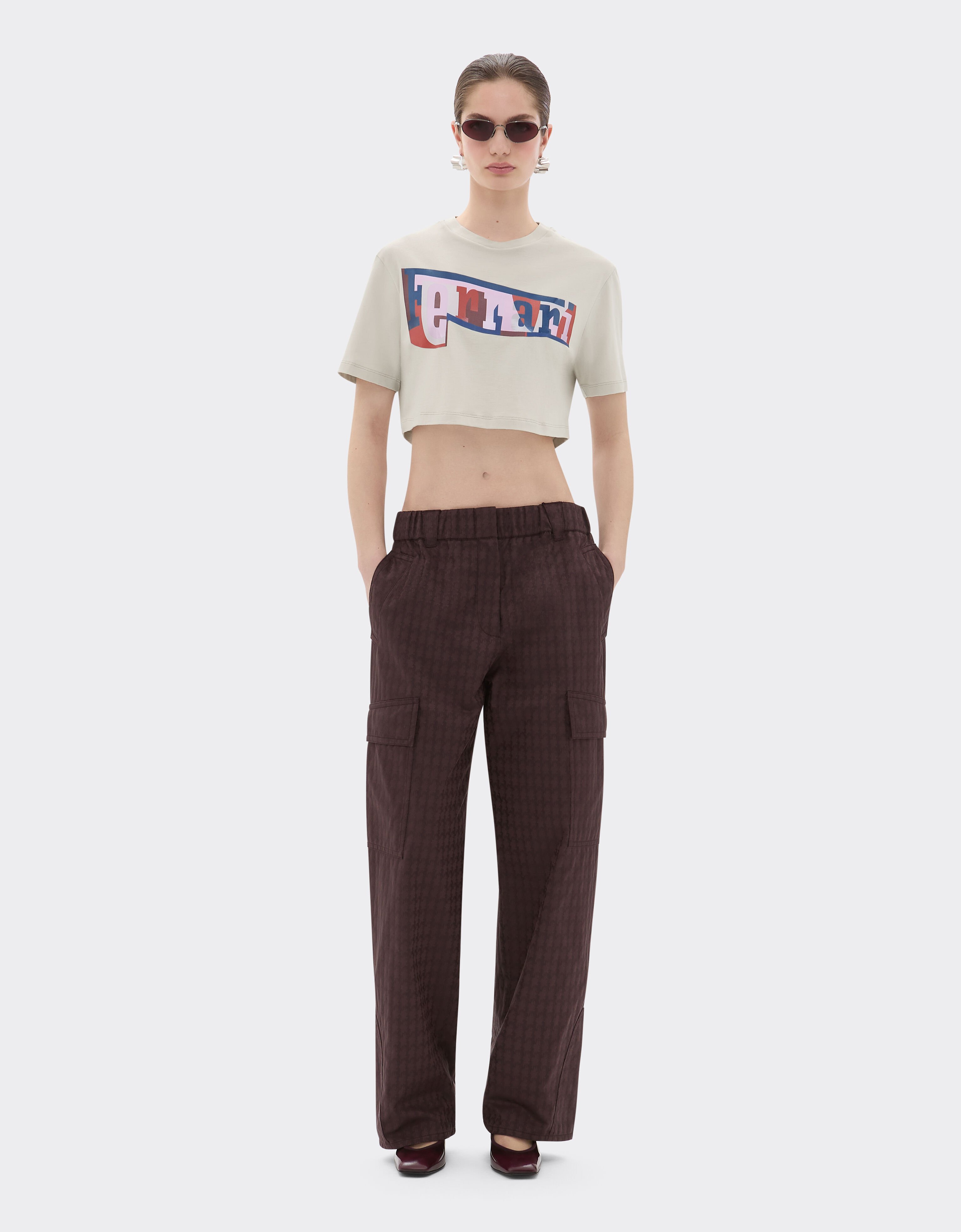 Ferrari Cropped T-shirt with color block logo print Chalk 22834f