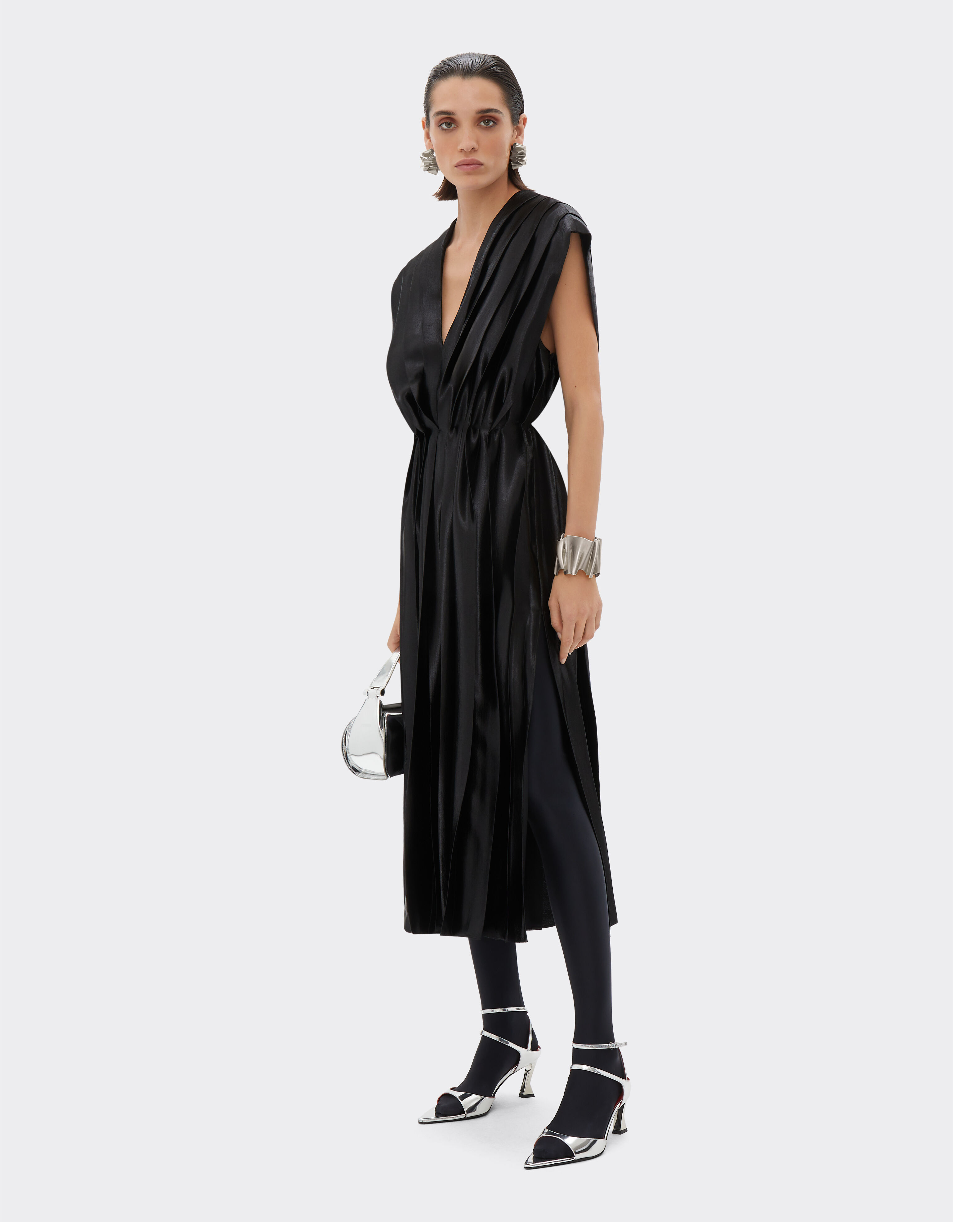 Ferrari Pleated midi dress in liquid satin Black 21630f