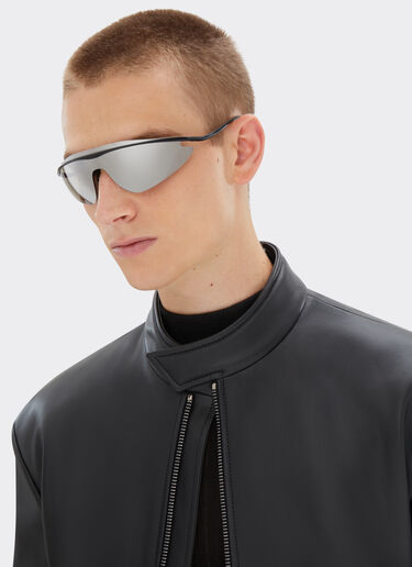 Ferrari Ferrari shield sunglasses in black metal with silver mirror lens Black Matt F1528f