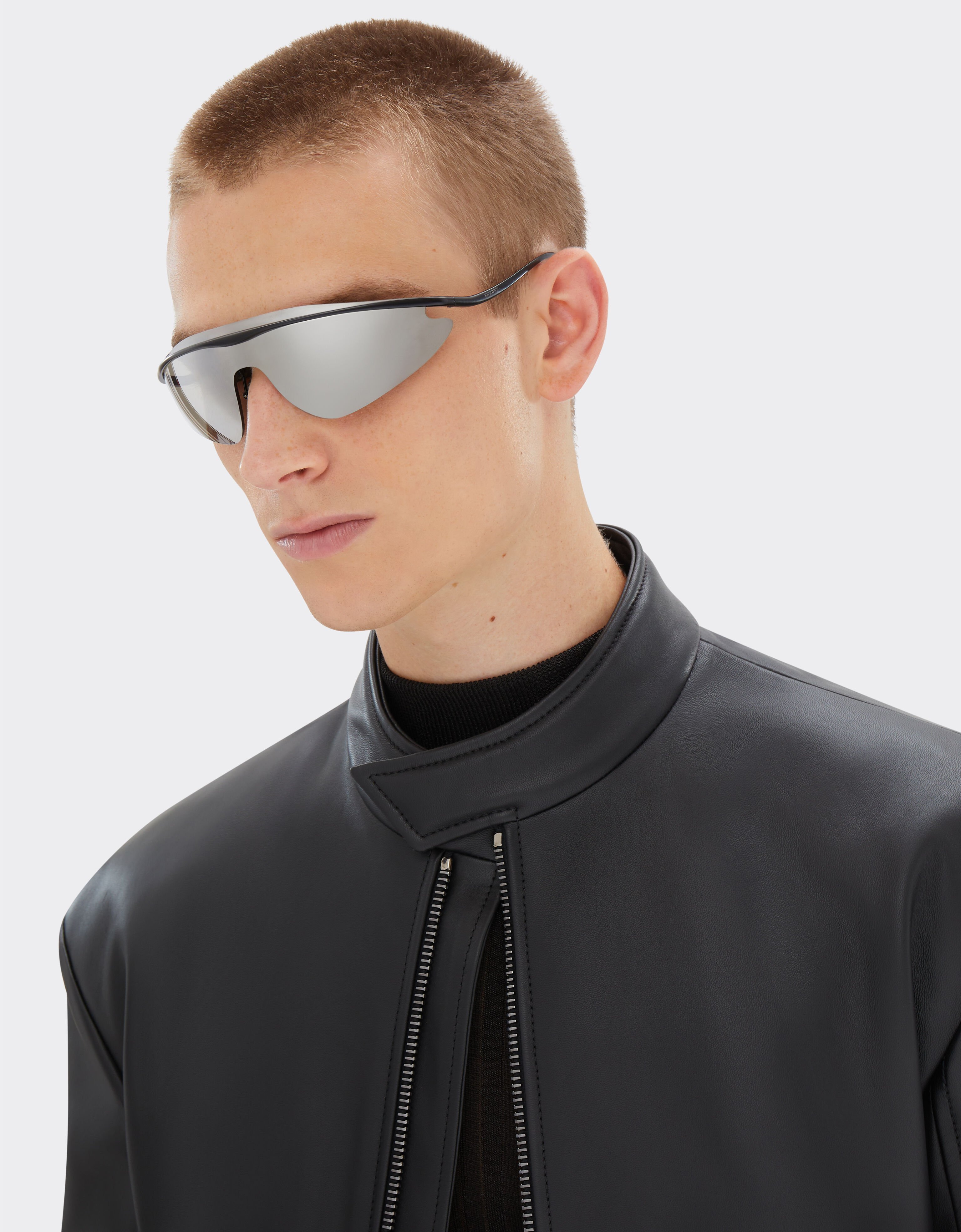 Ferrari Ferrari shield sunglasses in black metal with silver mirror lens Black Matt F1528f