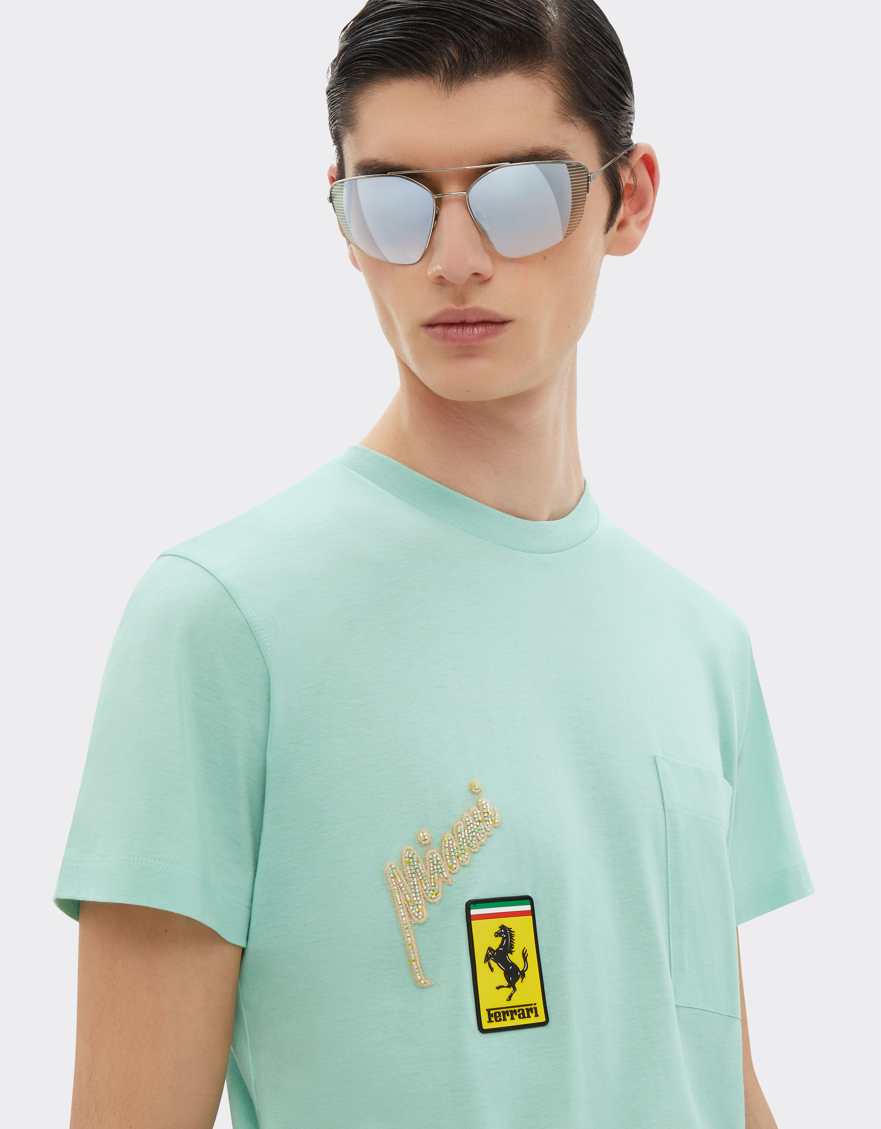Camiseta Miami Collection con bolsillo en Aguamarina de Hombre Ferrari