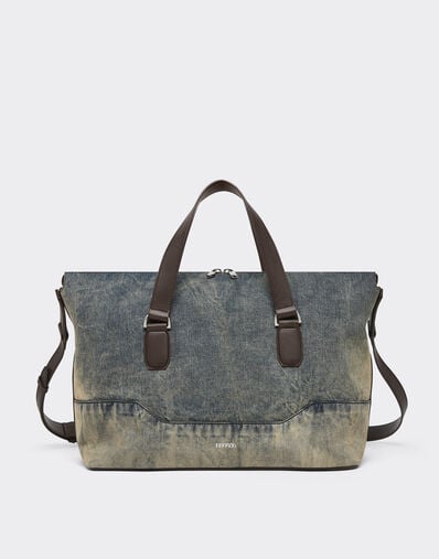 Ferrari Acid-washed denim and leather duffle bag Blu Denim 51329f