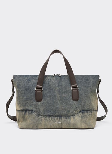 Ferrari Acid-washed denim and leather duffle bag Blu Denim 51329f
