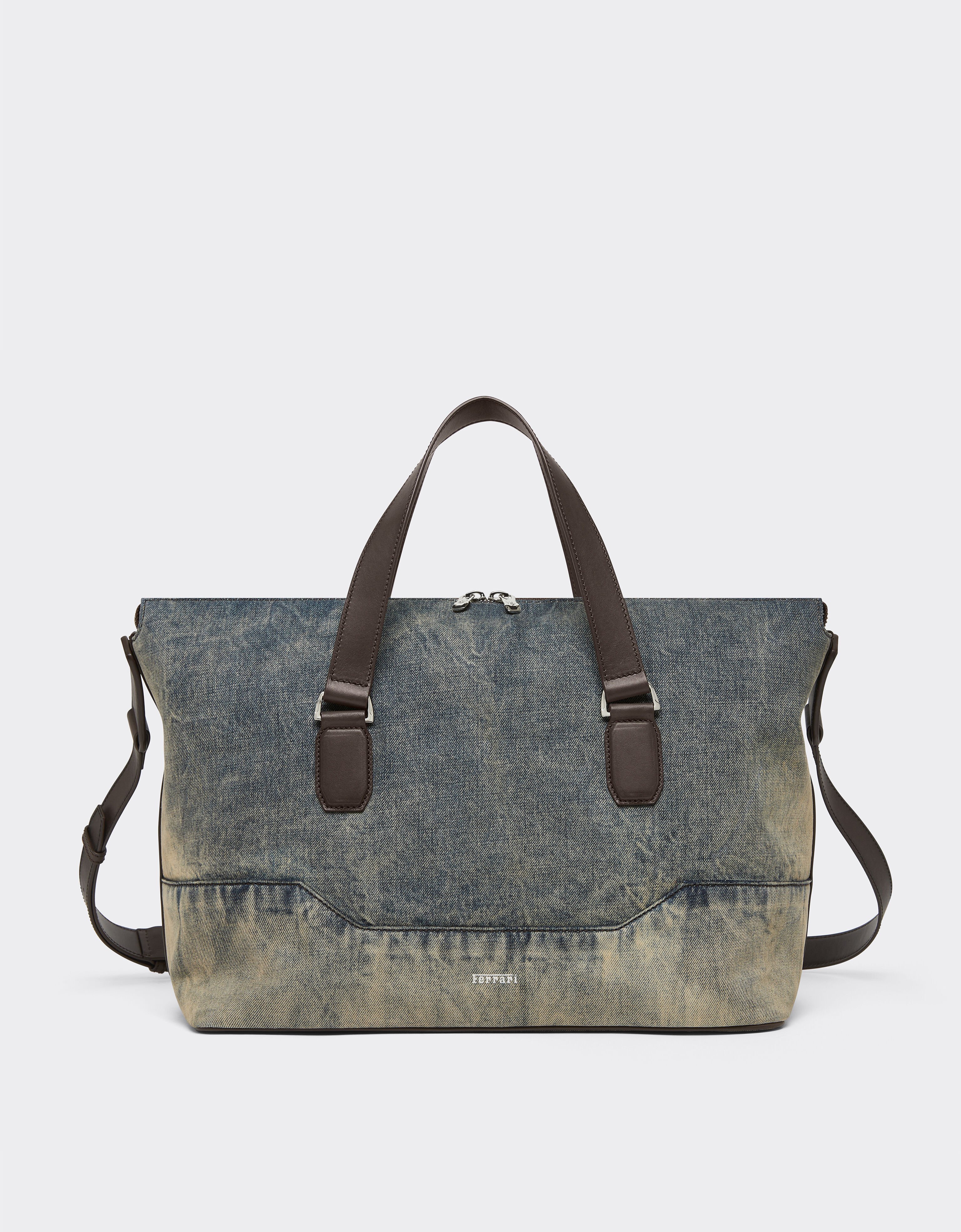 Ferrari Acid-washed denim and leather duffle bag Blu Denim 51329f