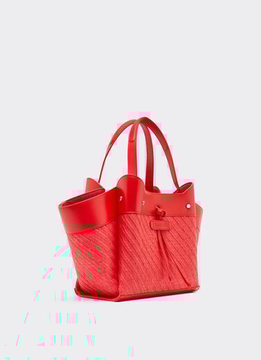 Ferrari Small tote bag in raffia and leather Rosso Dino 49111f