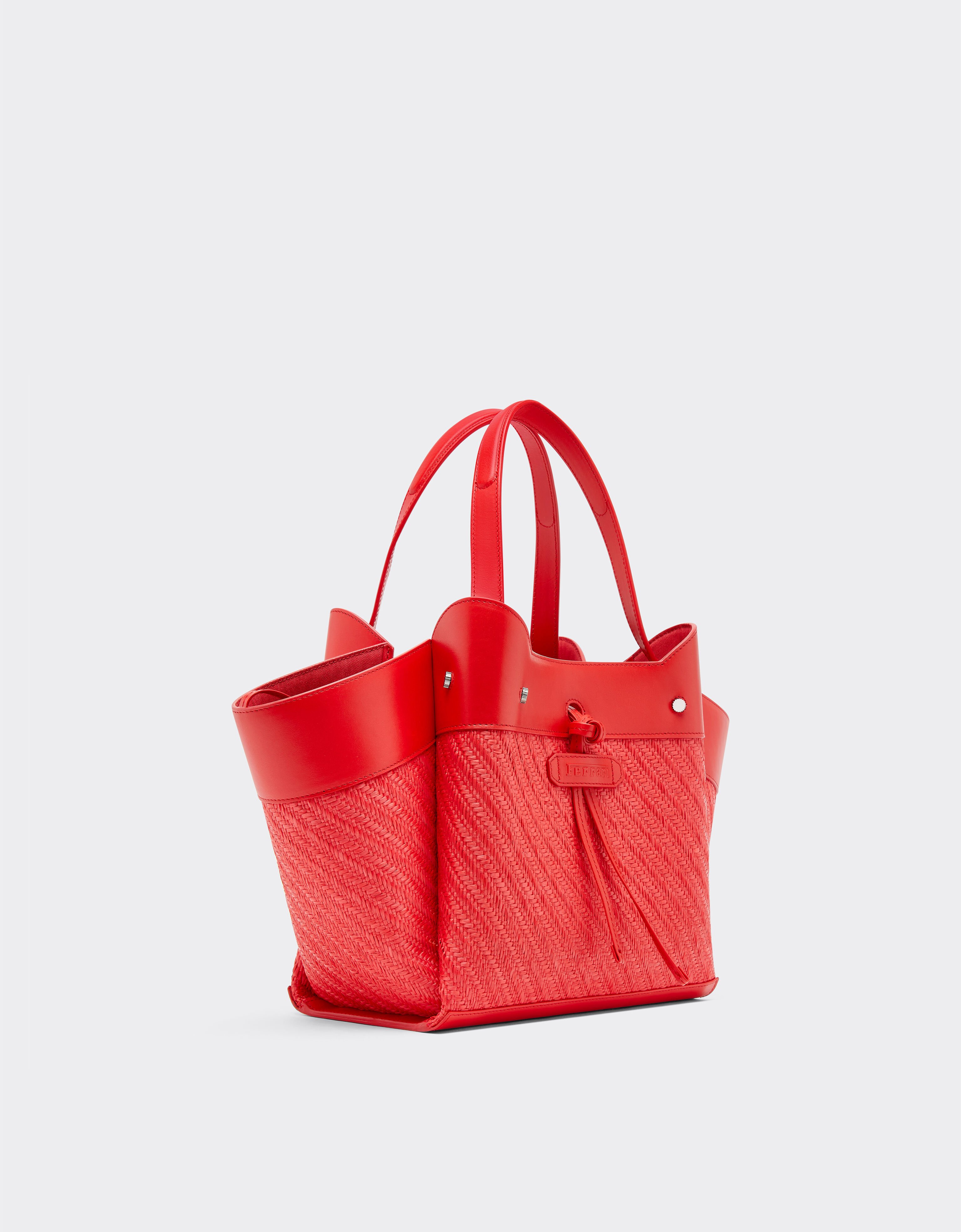 Ferrari Small tote bag in raffia and leather Rosso Dino 49111f