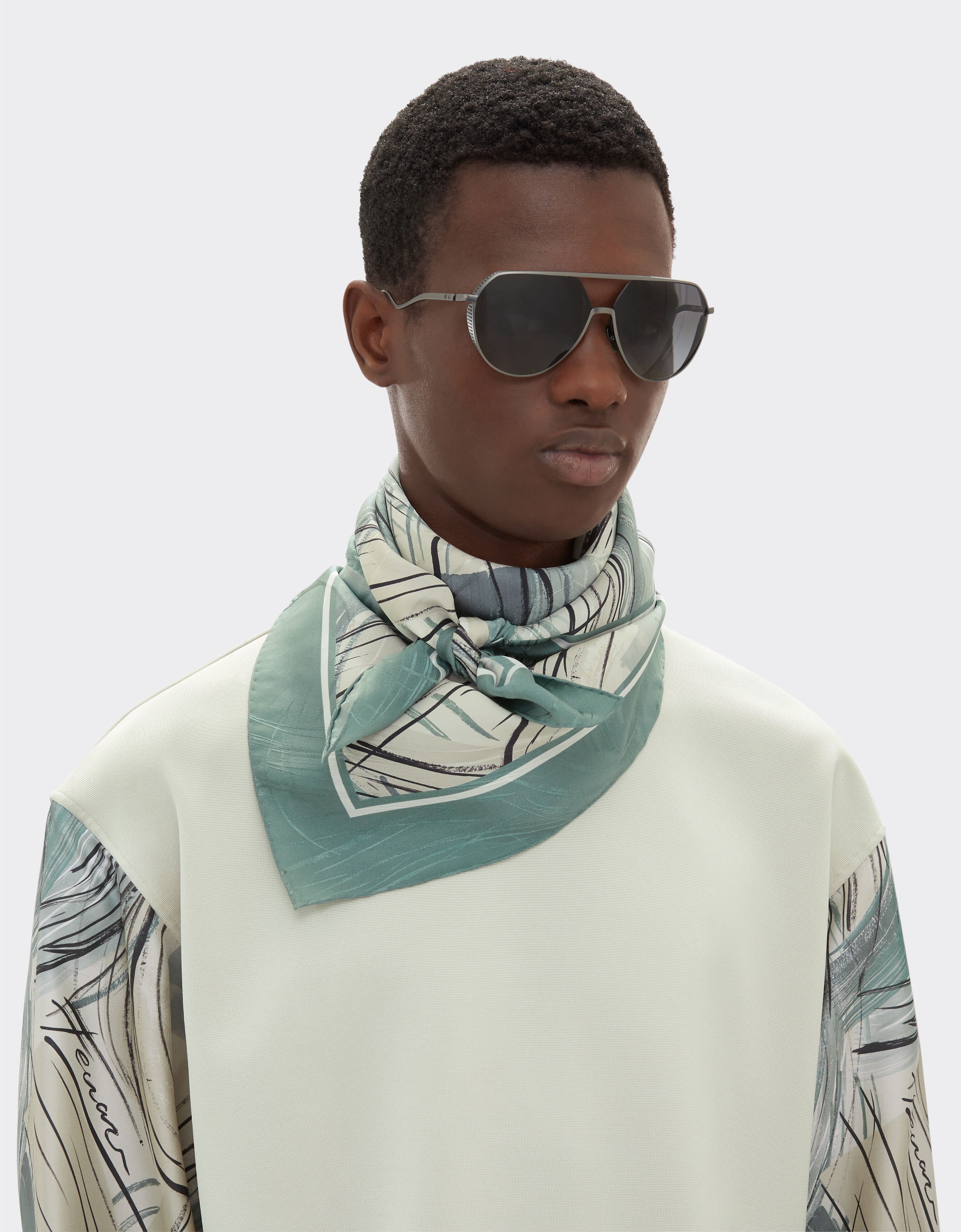 Ferrari Jacquard silk foulard with brushed print Ecru 21930f
