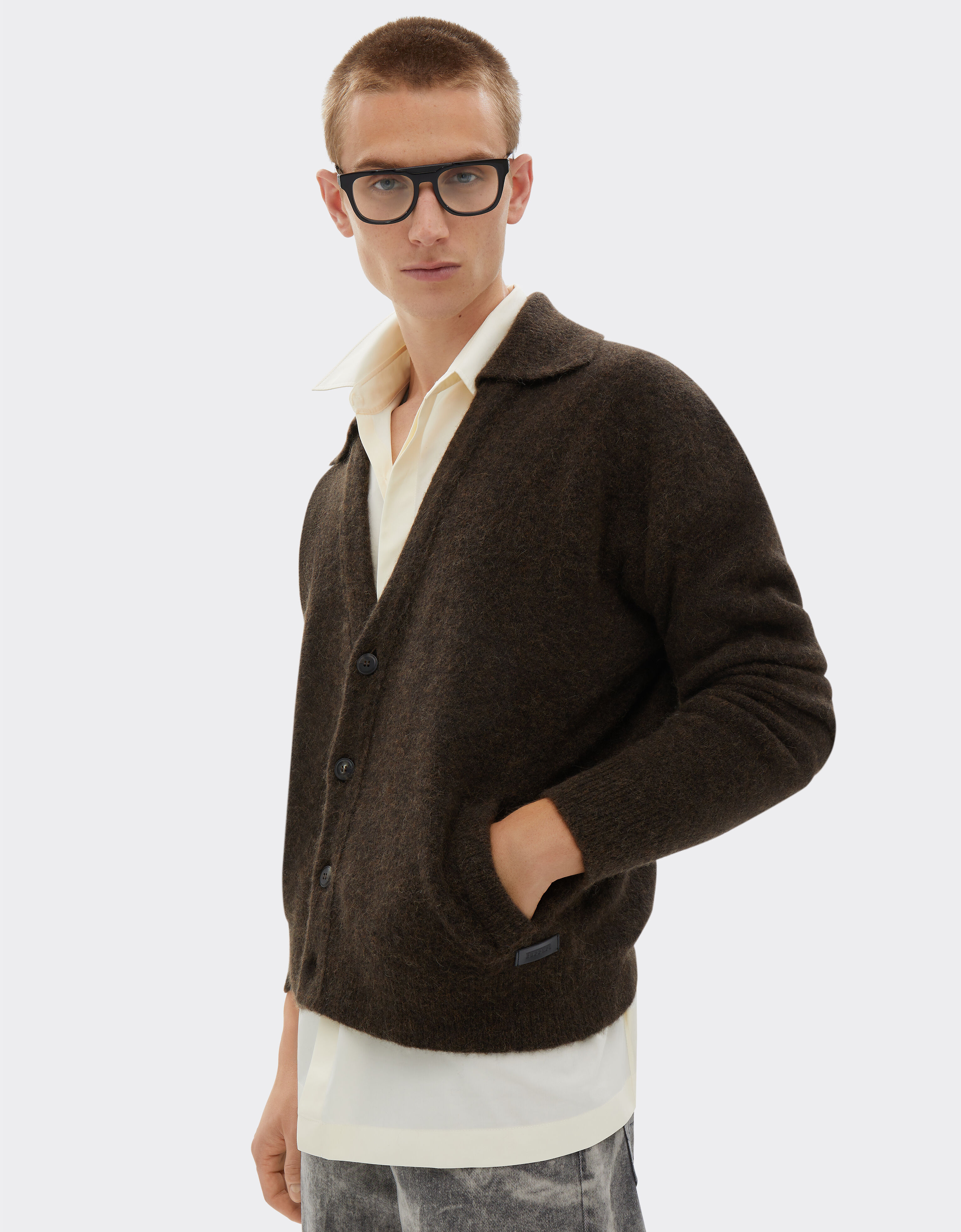Cardigan alpaga et laine merinos en Dark Brown pour homme Ferrari