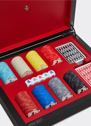 Ferrari Poker-Set mit Holzkiste mit Carbonfaserbeschichtung Schwarz 48588f