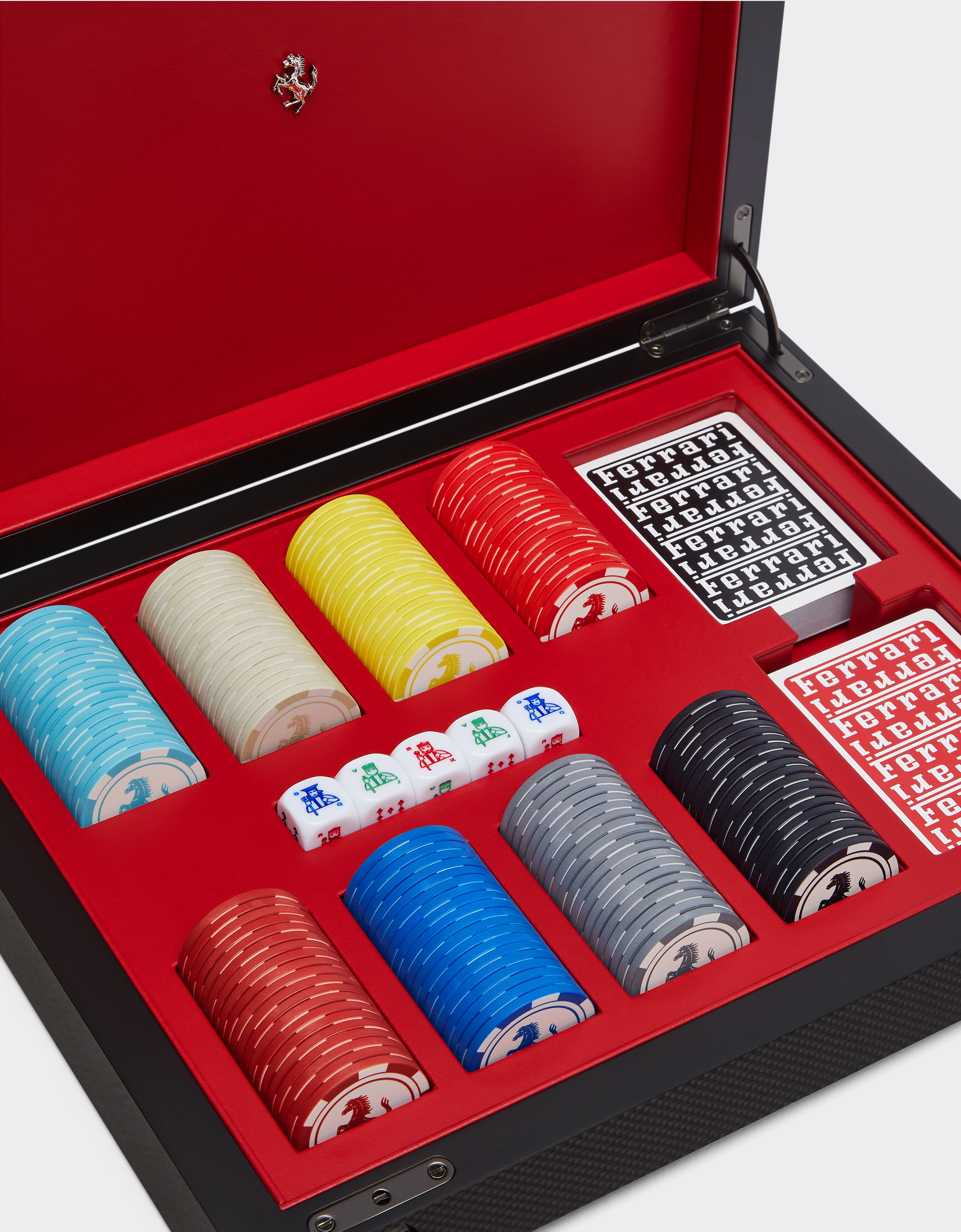 Ferrari Set da poker con scatola in legno e fibra di carbonio Nero 48588f