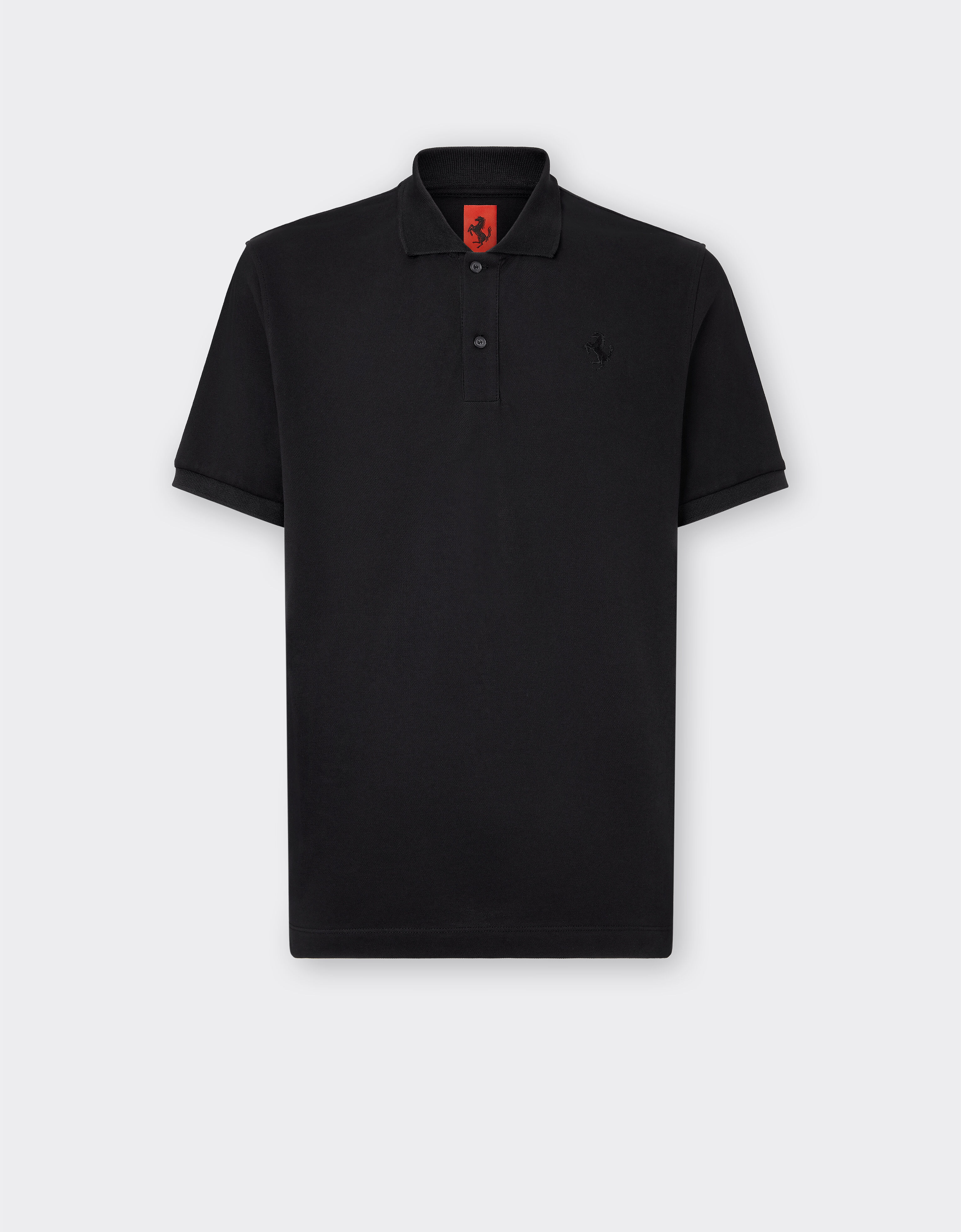 Ferrari Organic cotton piqué polo shirt with Prancing Horse Black 47822f