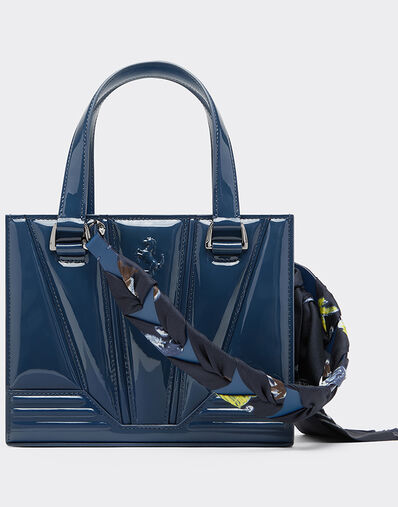 Ferrari Reconditioned by Ferrari GT mini tote bag in patent leather with Shelley scarf Teal 49877f